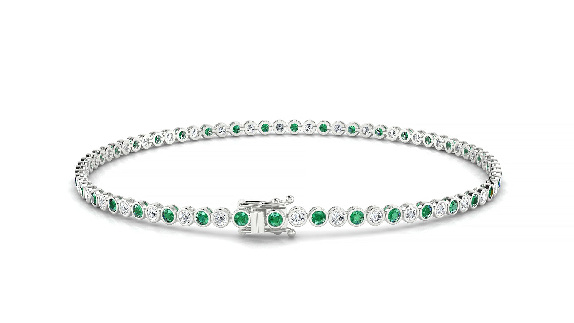 Avila 1-1 | 18k White Gold 1.7 mm Round Natural Emerald & Diamond Tennis Bracelet