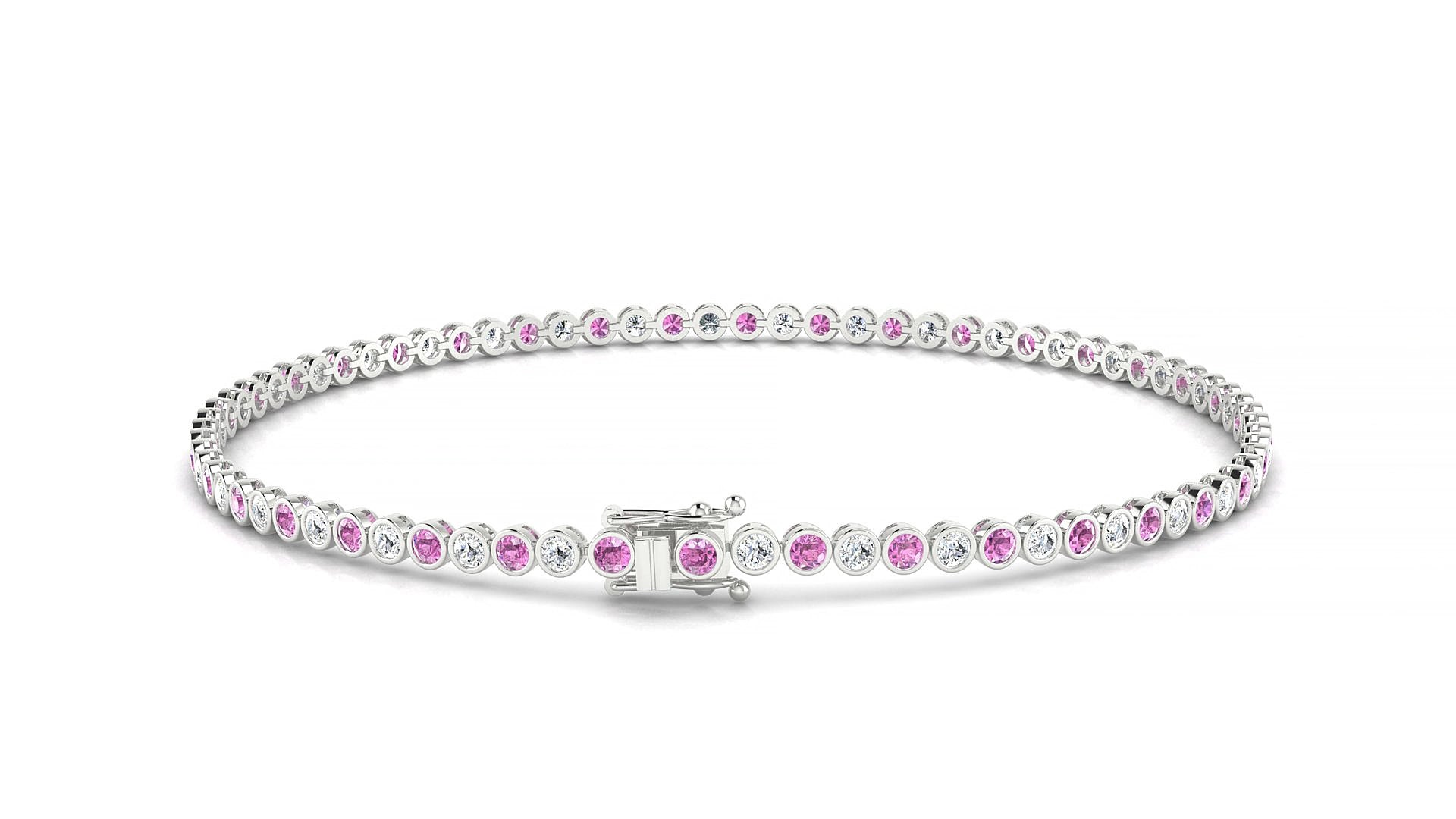 Avila 1-1 | 18k White Gold 1.7 mm Round Natural Pink Sapphire & Diamond 18 cm Tennis Bracelet