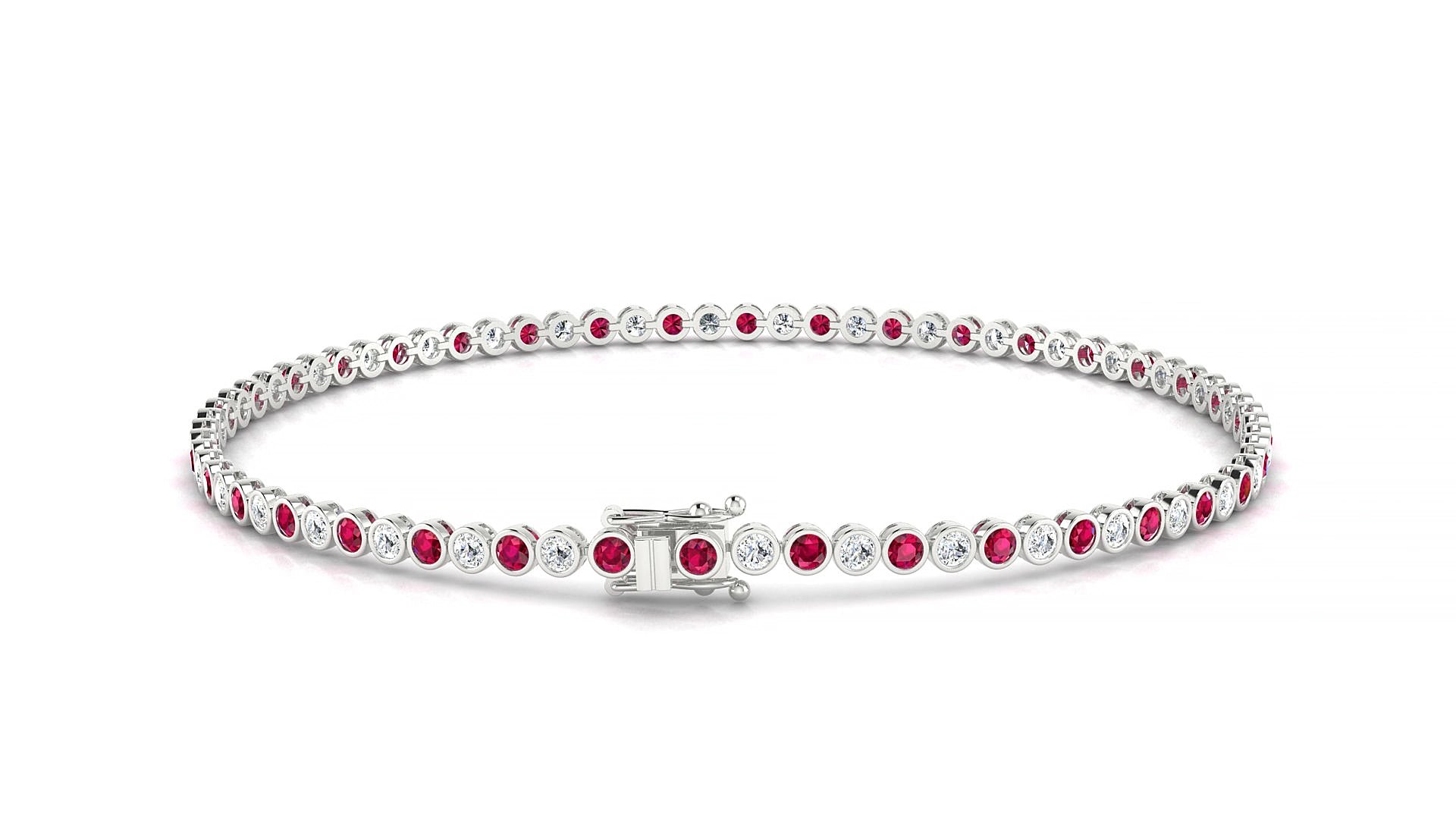 Avila 1-1 | 18k White Gold 1.7 mm Round Natural Ruby & Diamond 20 cm Tennis Bracelet