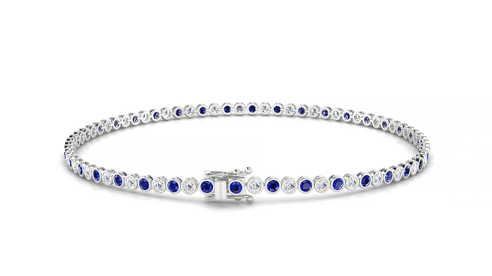 Avila 1-1 | 18k White Gold 1.7 mm Round Natural Sapphire & Diamond 15 cm Tennis Bracelet