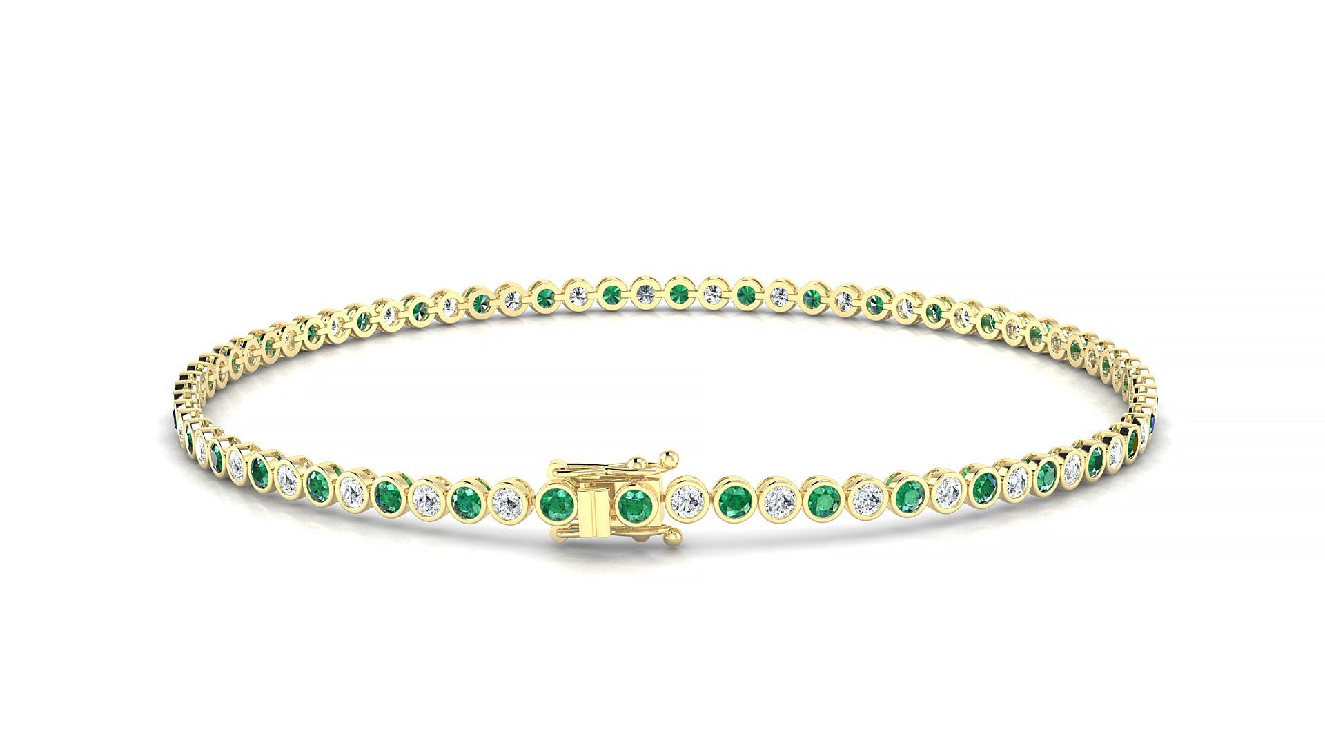 Avila 1-1 | 18k Yellow Gold 1.7 mm Round Natural Emerald & Diamond Tennis Bracelet
