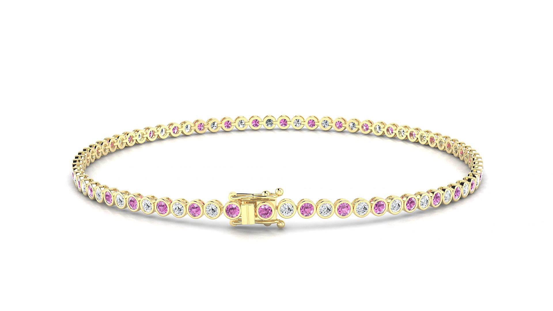 Avila 1-1 | 18k Yellow Gold 1.7 mm Round Natural Pink Sapphire & Diamond 16 cm Tennis Bracelet