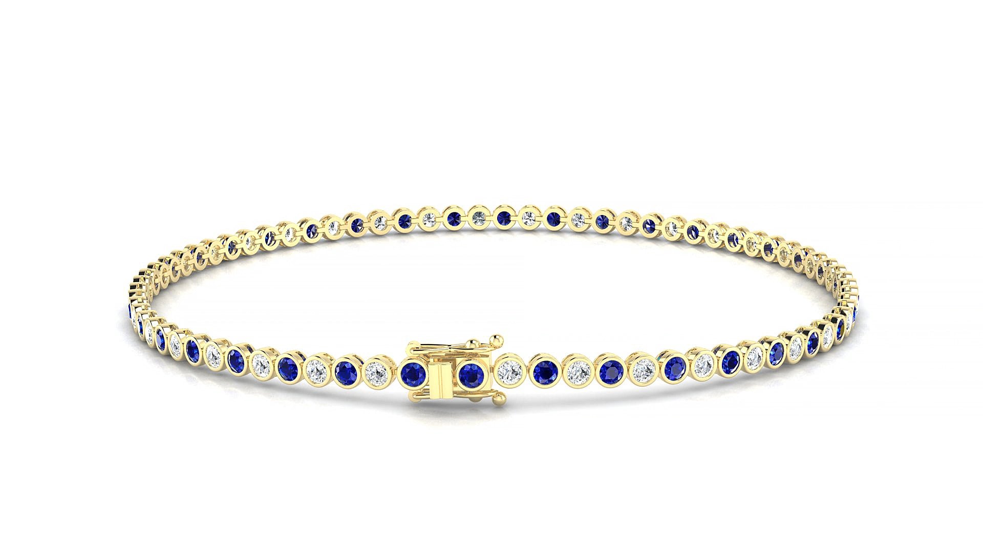 Avila 1-1 | 18k Yellow Gold 1.7 mm Round Natural Sapphire & Diamond 15 cm Tennis Bracelet