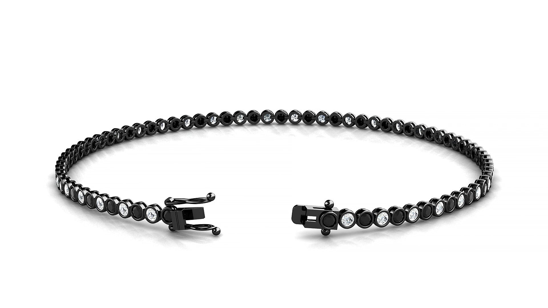 Avila 1-1 | 18k Black Gold 1.7 mm Round Natural Black Diamond & Diamond 15 cm Tennis Bracelet