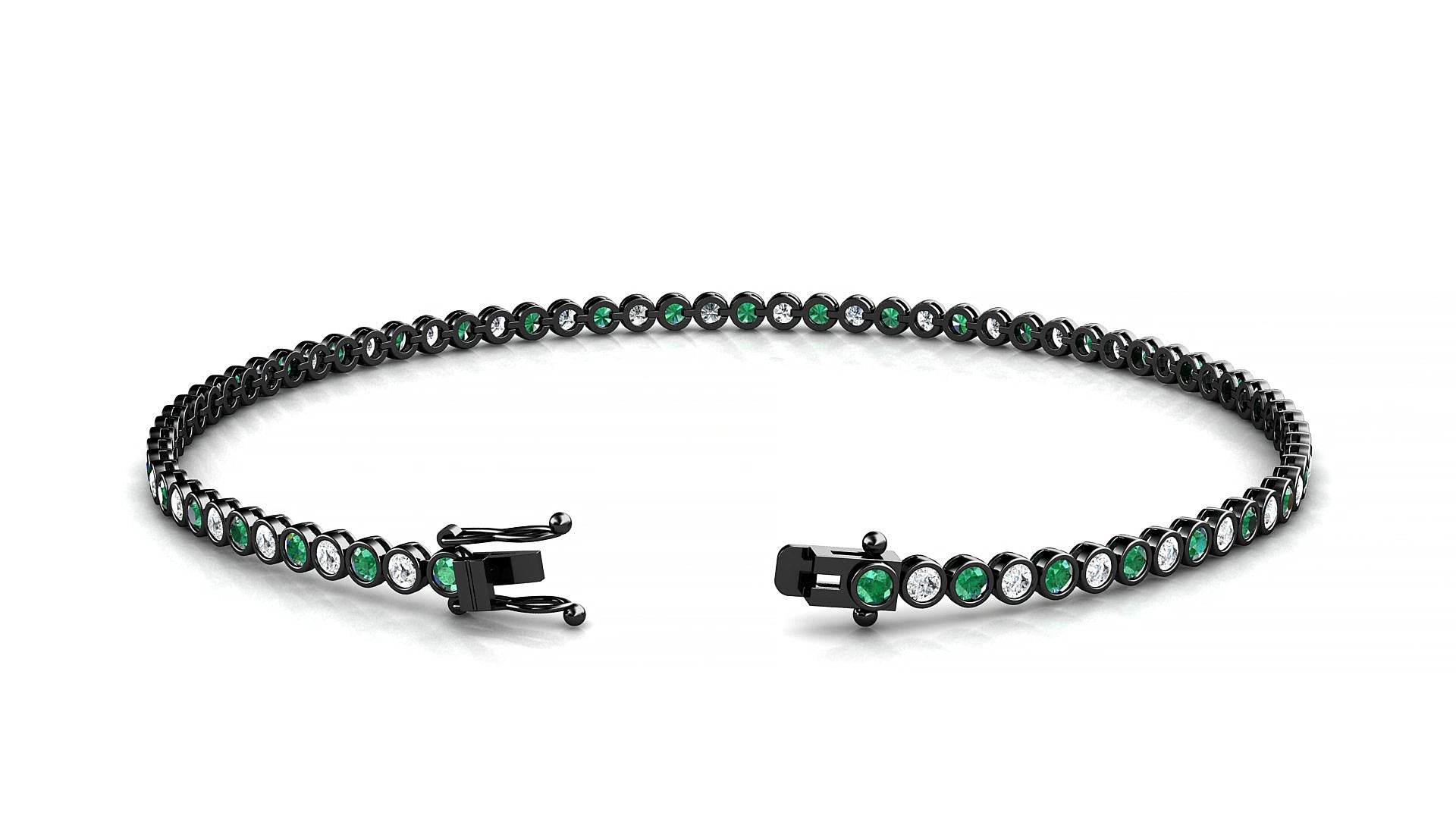 Avila 1-1 | 18k Black Gold 1.7 mm Round Natural Emerald & Diamond 15 cm Tennis Bracelet