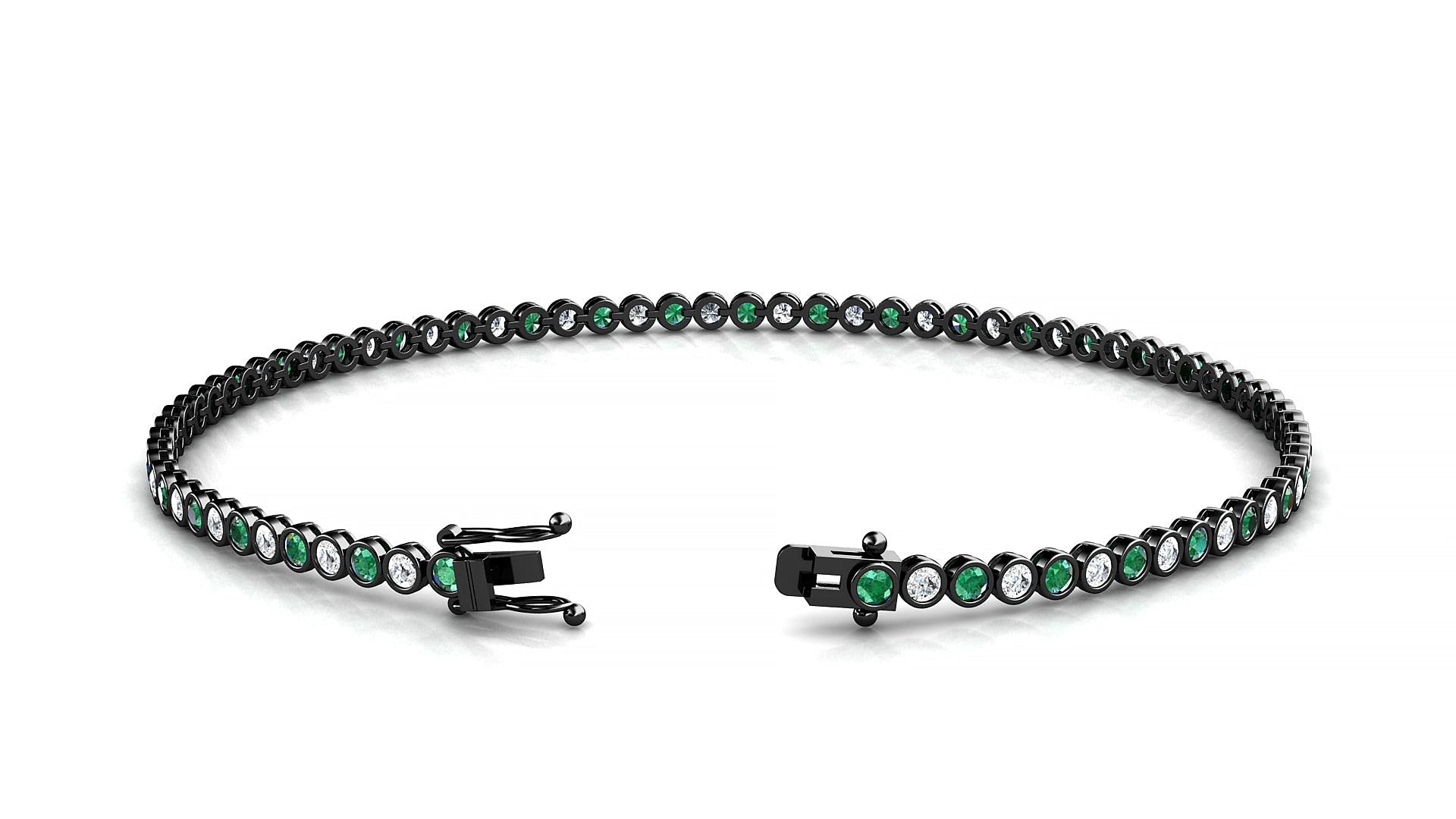 Avila 1-1 | 18k Black Gold 1.7 mm Round Natural Emerald & Diamond Tennis Bracelet