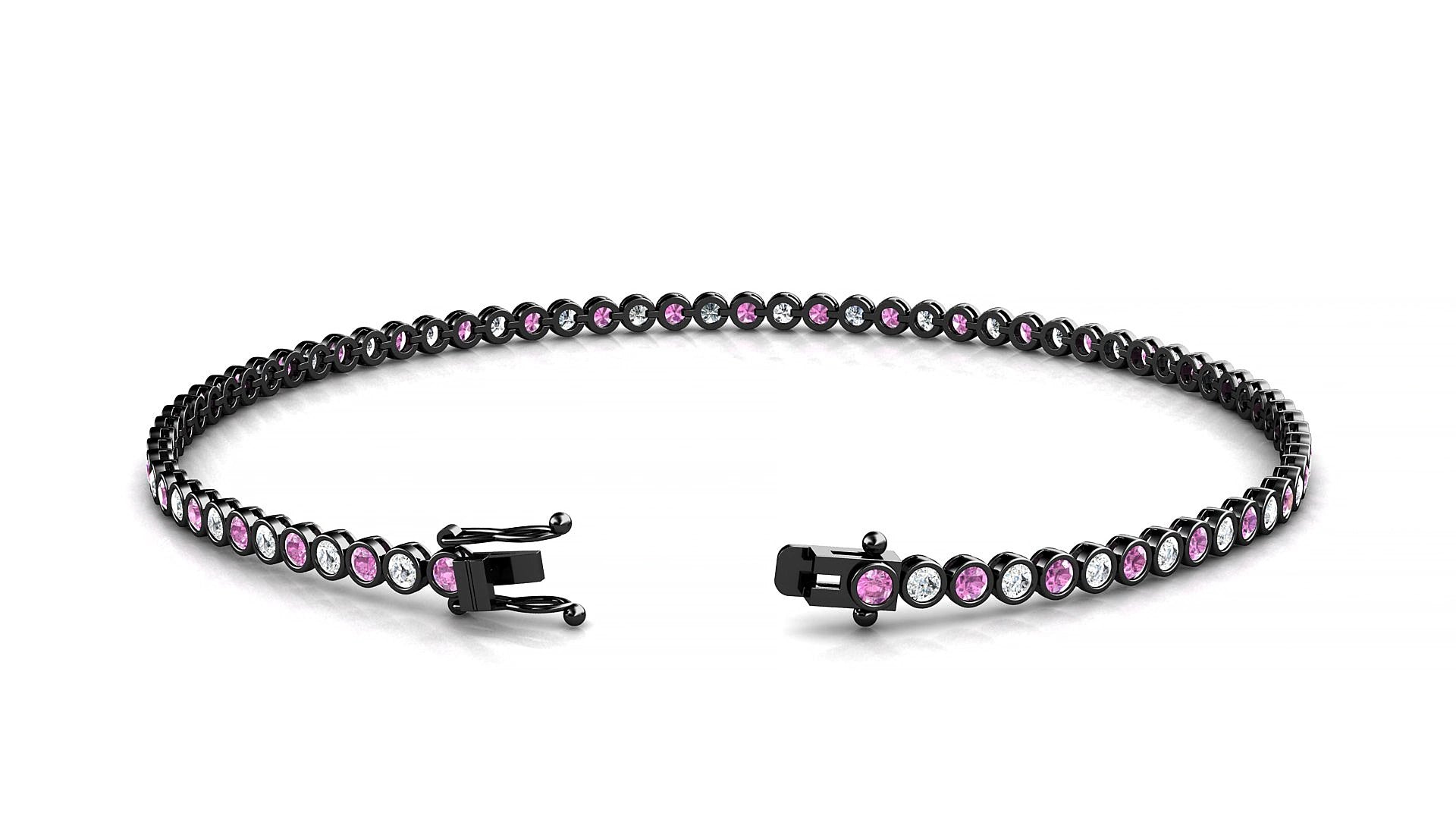 Avila 1-1 | 18k Black Gold 1.7 mm Round Natural Pink Sapphire & Diamond 20 cm Tennis Bracelet