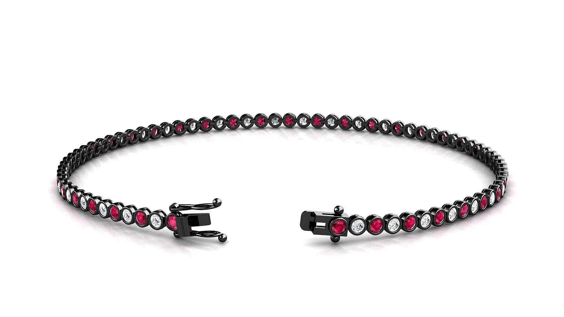 Avila 1-1 | 18k Black Gold 1.7 mm Round Natural Ruby & Diamond 20 cm Tennis Bracelet