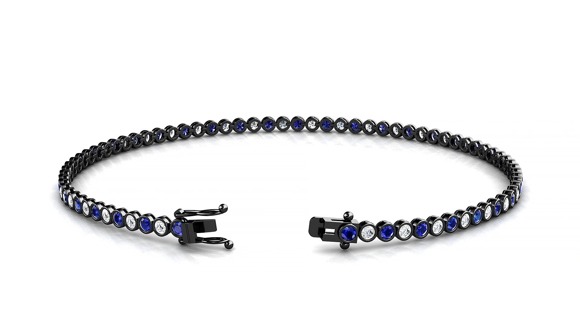 Avila 1-1 | 18k Black Gold 1.7 mm Round Natural Sapphire & Diamond 16 cm Tennis Bracelet