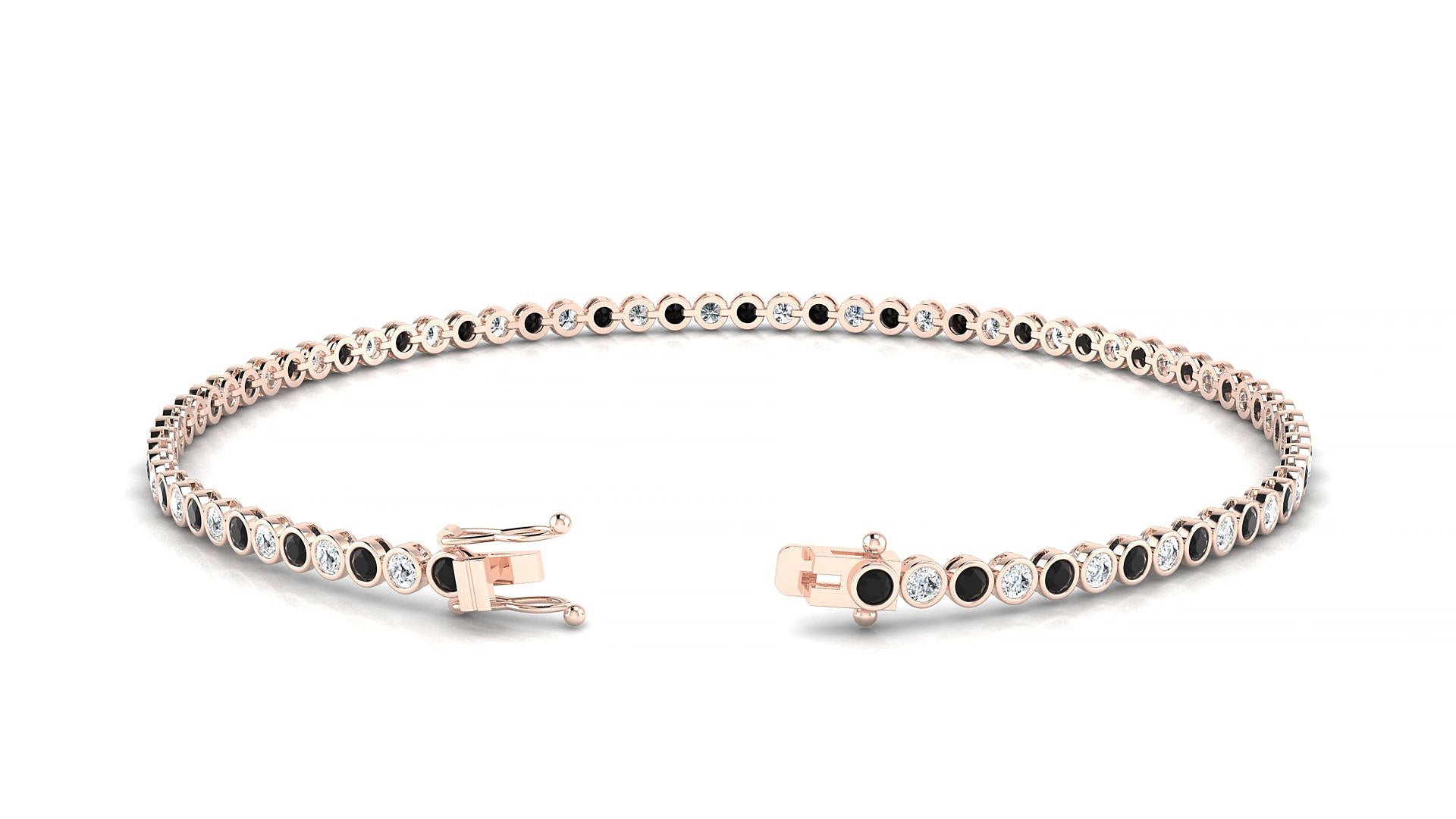 Avila 1-1 | 18k Rose Gold 1.7 mm Round Natural Black Diamond & Diamond 15 cm Tennis Bracelet