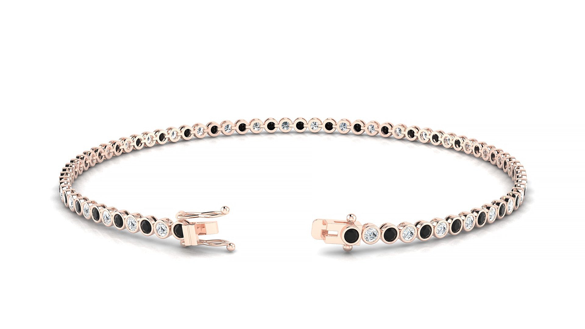 Avila 1-1 | 18k Rose Gold 1.7 mm Round Natural Black Diamond & Diamond Tennis Bracelet