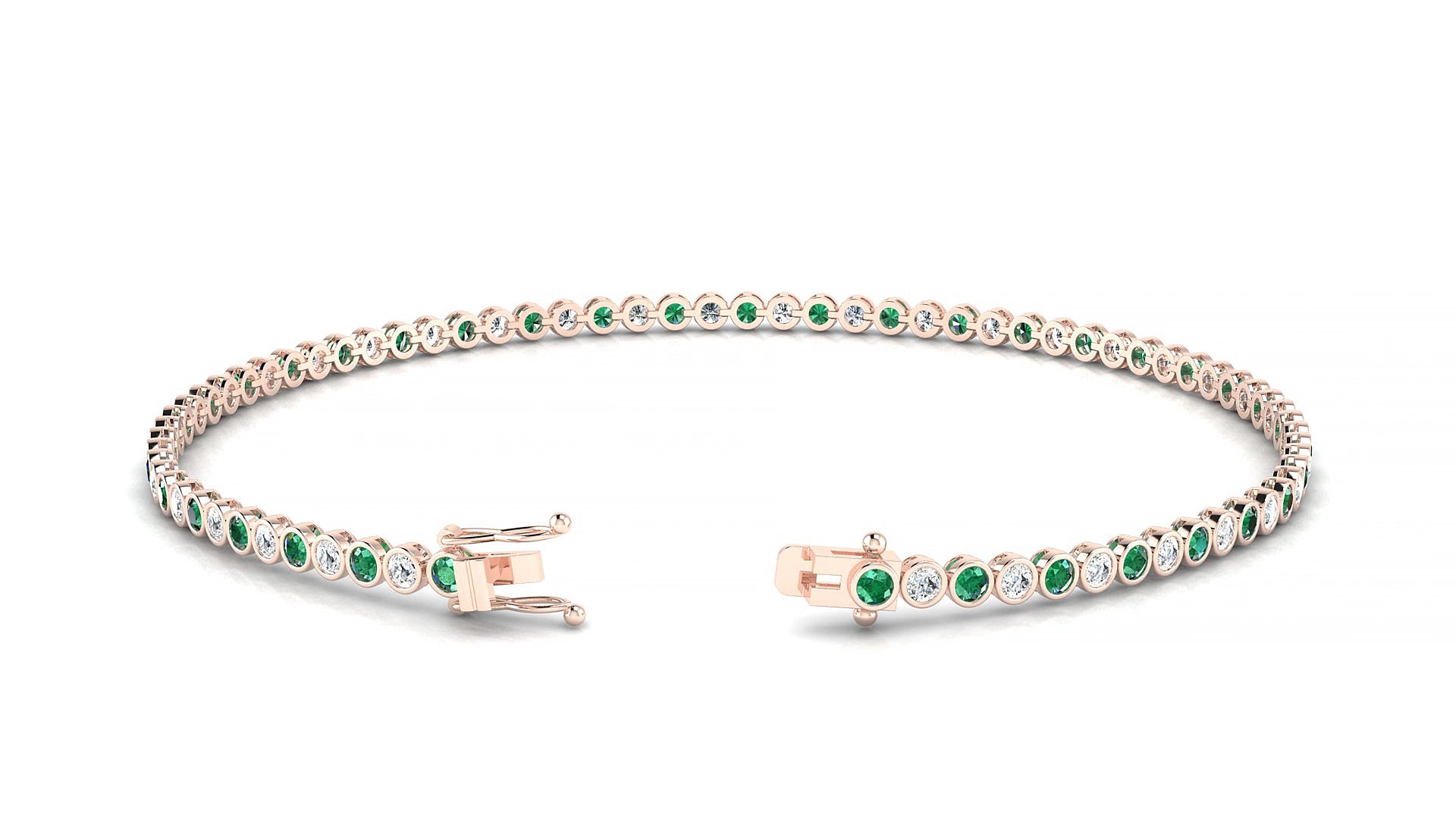 Avila 1-1 | 18k Rose Gold 1.7 mm Round Natural Emerald & Diamond 18 cm Tennis Bracelet