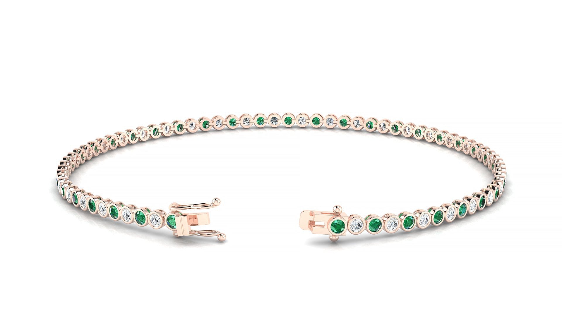 Avila 1-1 | 18k Rose Gold 1.7 mm Round Natural Emerald & Diamond Tennis Bracelet