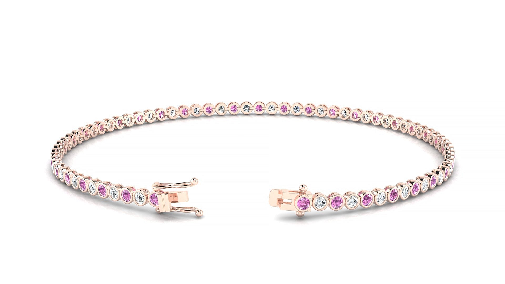 Avila 1-1 | 18k Rose Gold 1.7 mm Round Natural Pink Sapphire & Diamond Tennis Bracelet