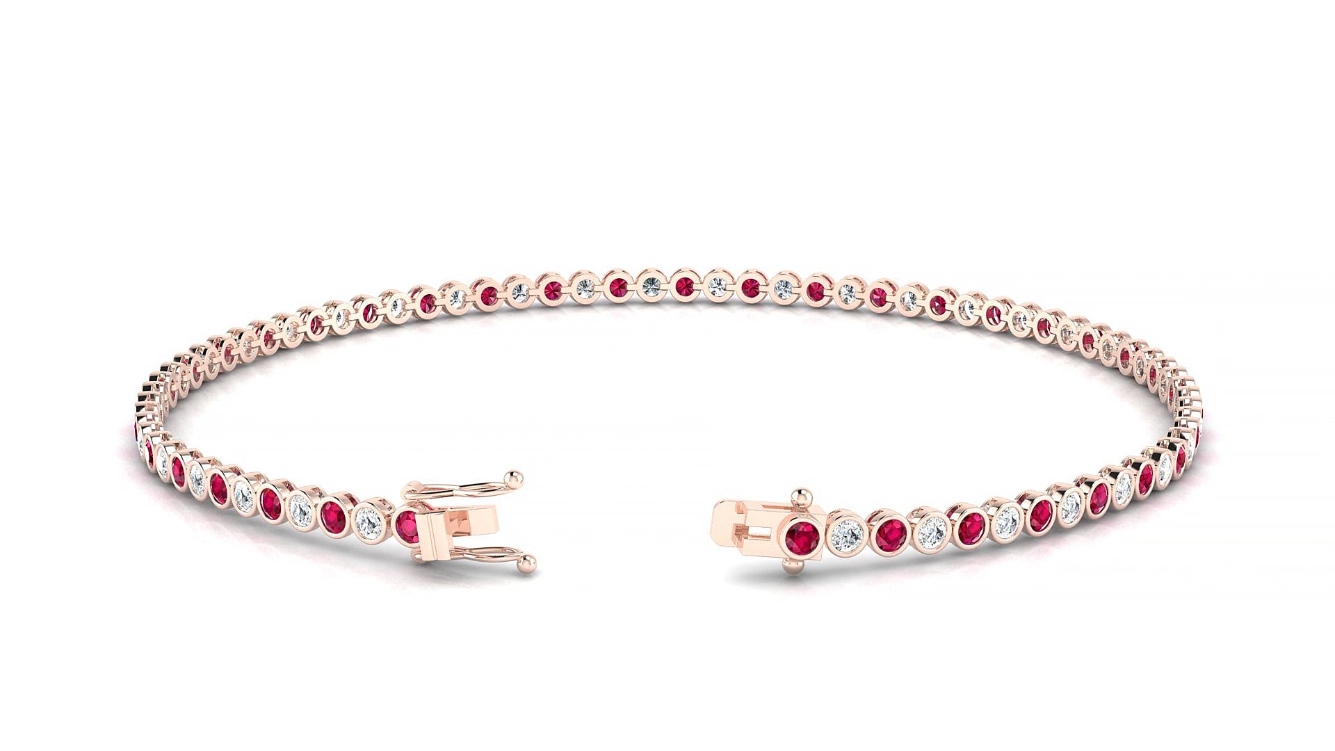 Avila 1-1 | 18k Rose Gold 1.7 mm Round Natural Ruby & Diamond 18 cm Tennis Bracelet