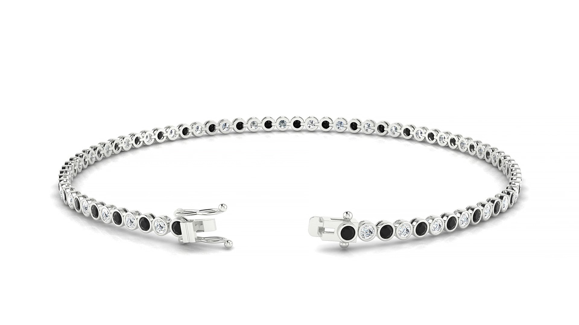 Avila 1-1 | 18k White Gold 1.7 mm Round Natural Black Diamond & Diamond 15 cm Tennis Bracelet