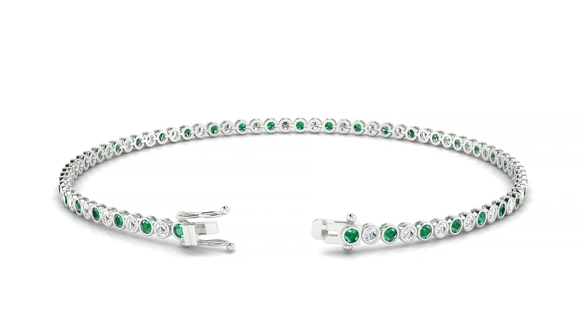Avila 1-1 | 18k White Gold 1.7 mm Round Natural Emerald & Diamond 15 cm Tennis Bracelet