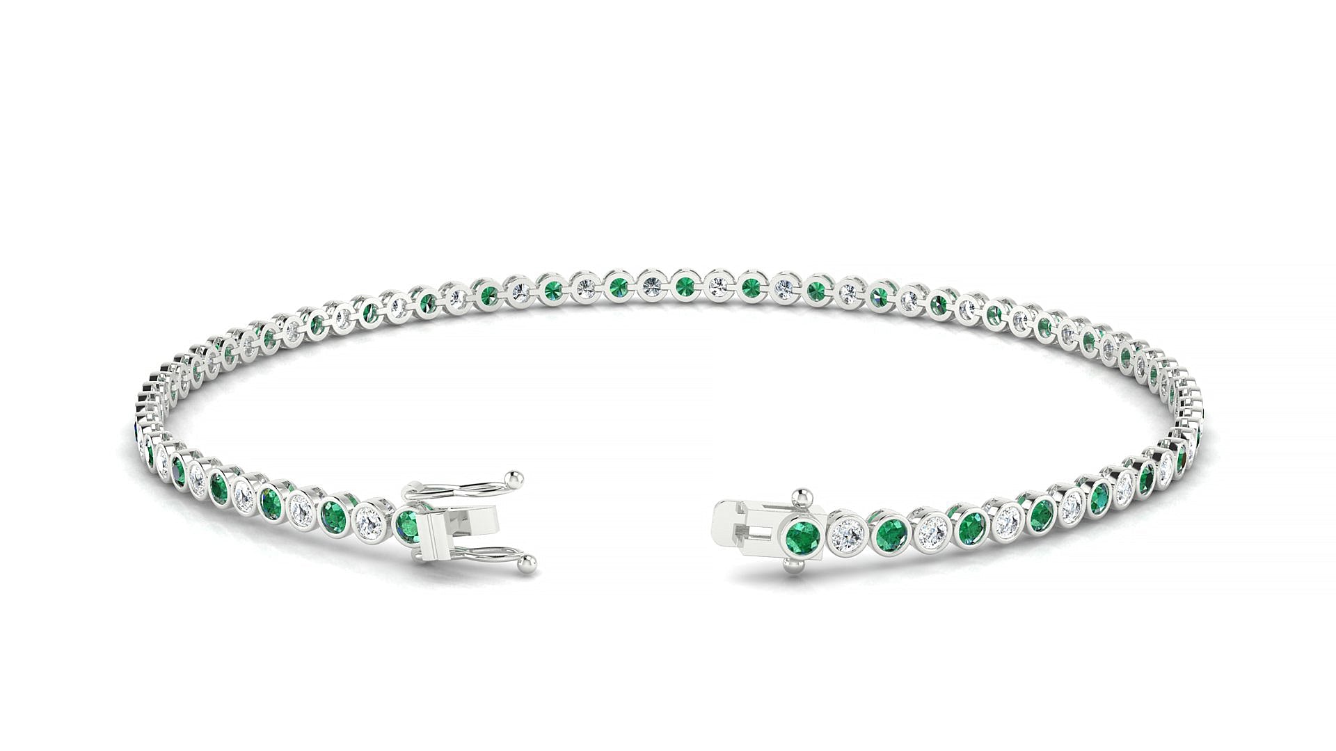 Avila 1-1 | 18k White Gold 1.7 mm Round Natural Emerald & Diamond Tennis Bracelet