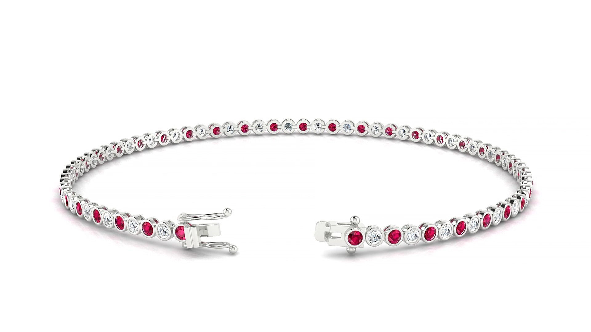 Avila 1-1 | 18k White Gold 1.7 mm Round Natural Ruby & Diamond 17 cm Tennis Bracelet