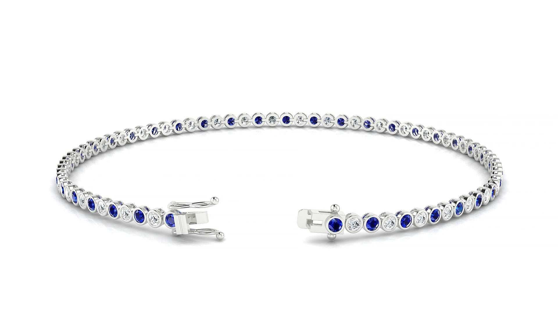 Avila 1-1 | 18k White Gold 1.7 mm Round Natural Sapphire & Diamond 17 cm Tennis Bracelet
