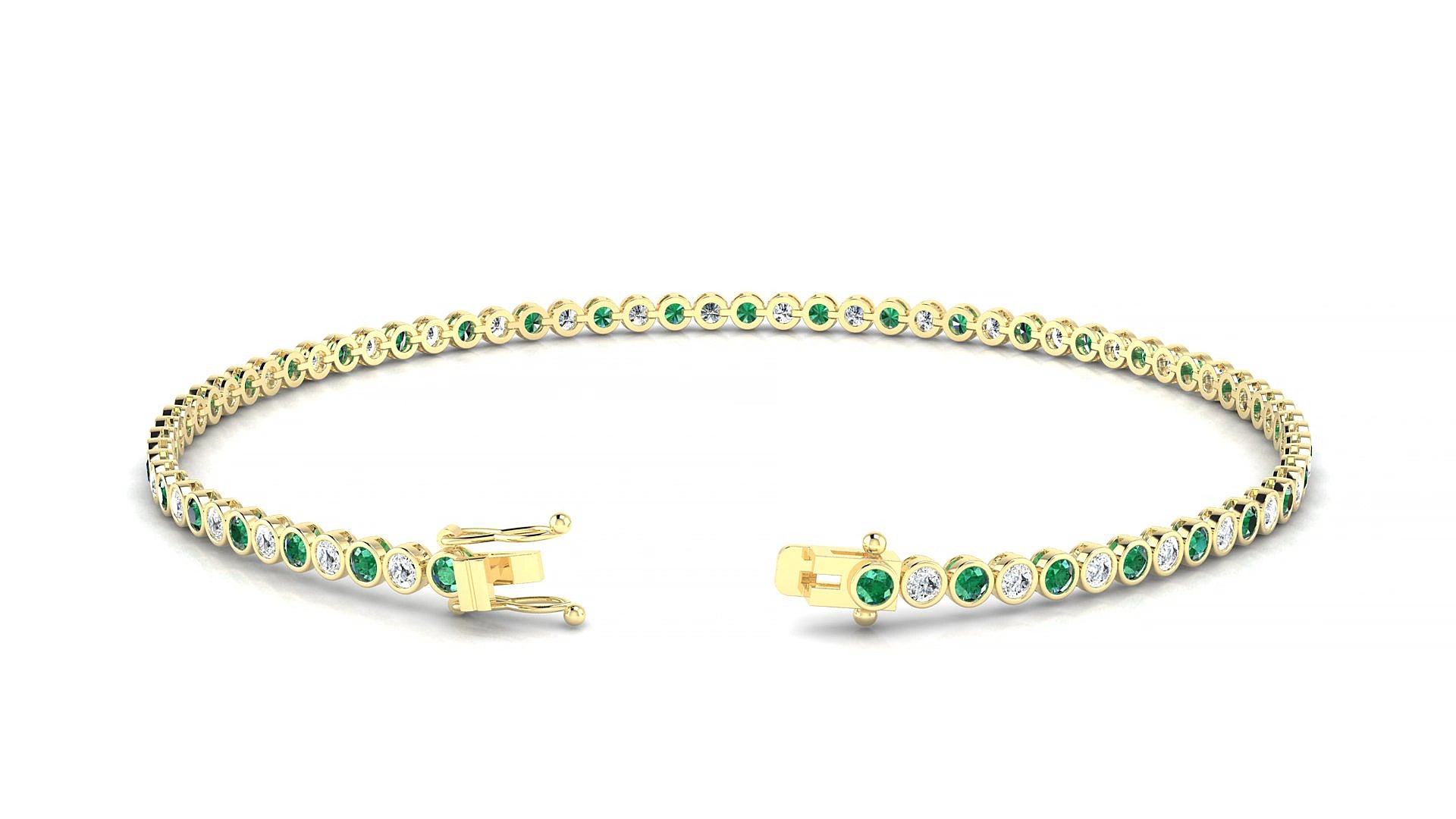 Avila 1-1 | 18k Yellow Gold 1.7 mm Round Natural Emerald & Diamond 18 cm Tennis Bracelet