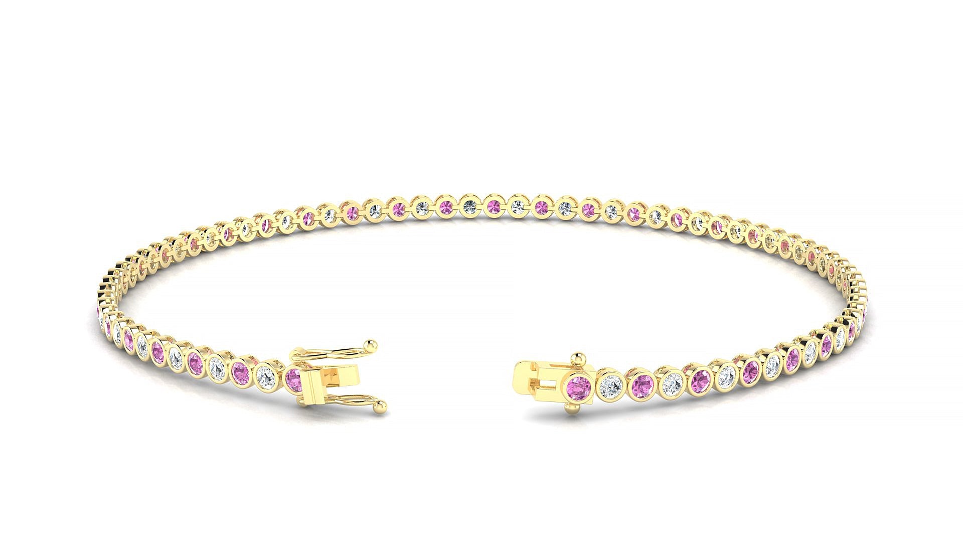 Avila 1-1 | 18k Yellow Gold 1.7 mm Round Natural Pink Sapphire & Diamond Tennis Bracelet