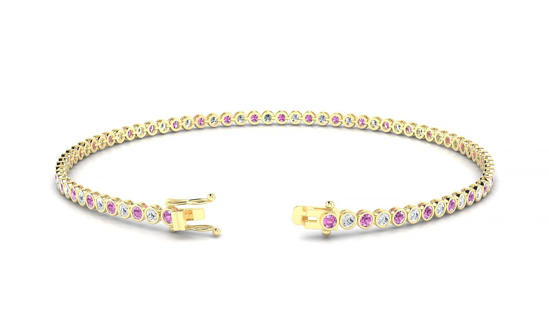 Avila 1-1 | 18k Yellow Gold 1.7 mm Round Natural Pink Sapphire & Diamond 20 cm Tennis Bracelet