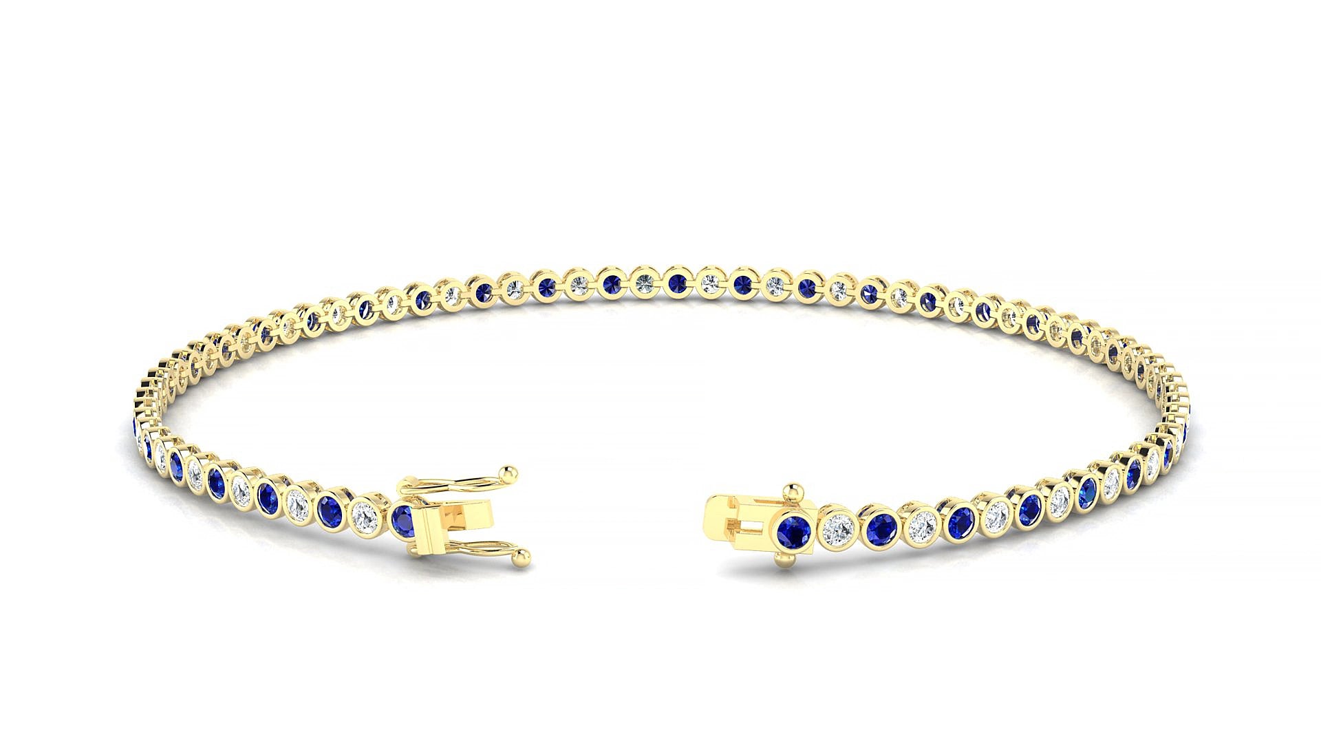 Avila 1-1 | 18k Yellow Gold 1.7 mm Round Natural Sapphire & Diamond 15 cm Tennis Bracelet