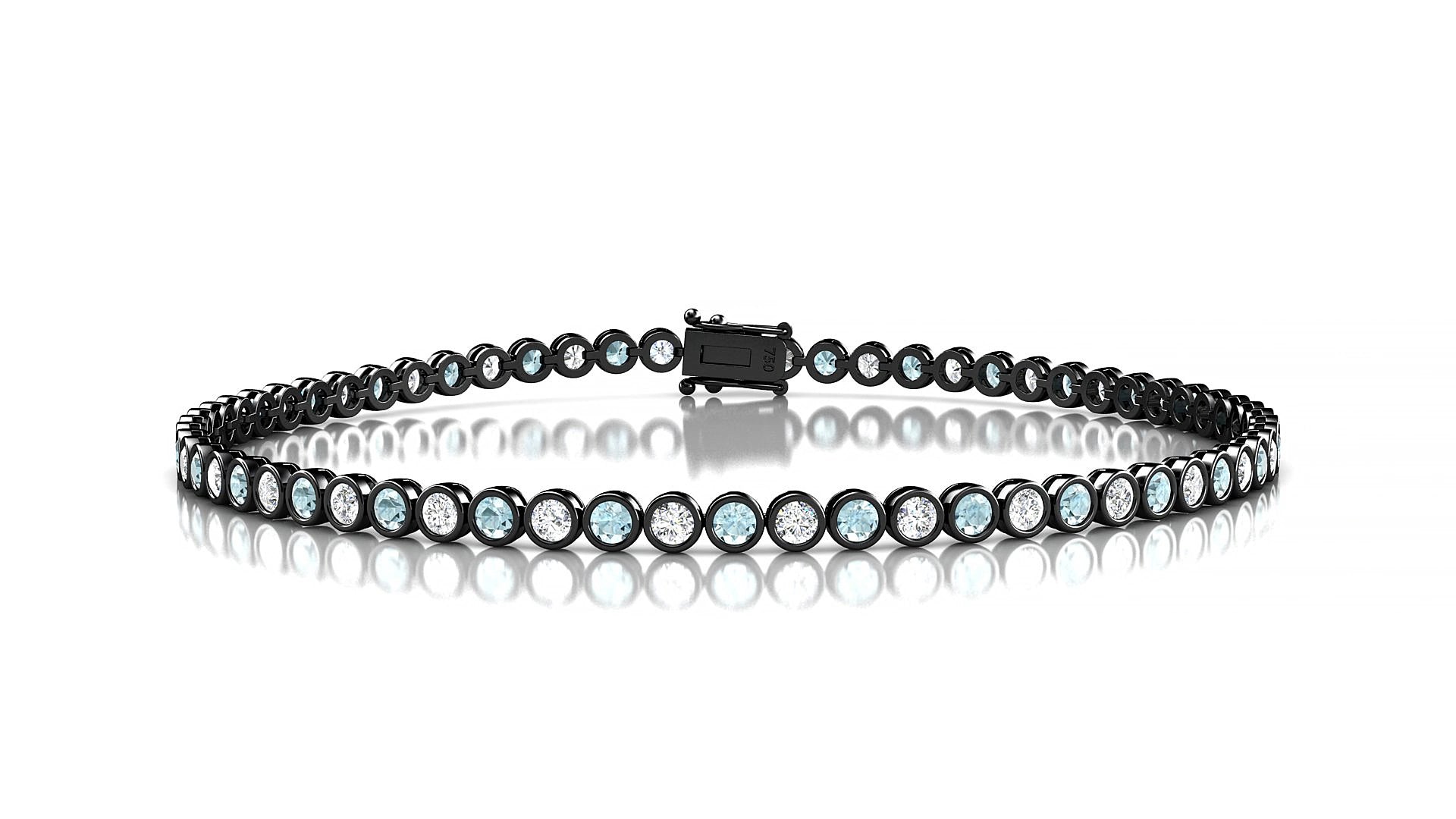 Avila 1-1 | 18k Black Gold 2 mm Round Natural Aquamarine & Diamond 20 cm Tennis Bracelet