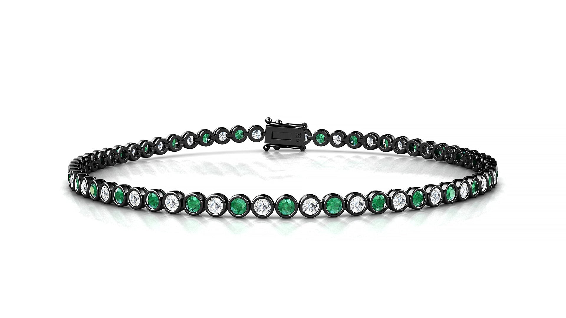 Avila 1-1 | 18k Black Gold 2 mm Round Natural Emerald & Diamond Tennis Bracelet