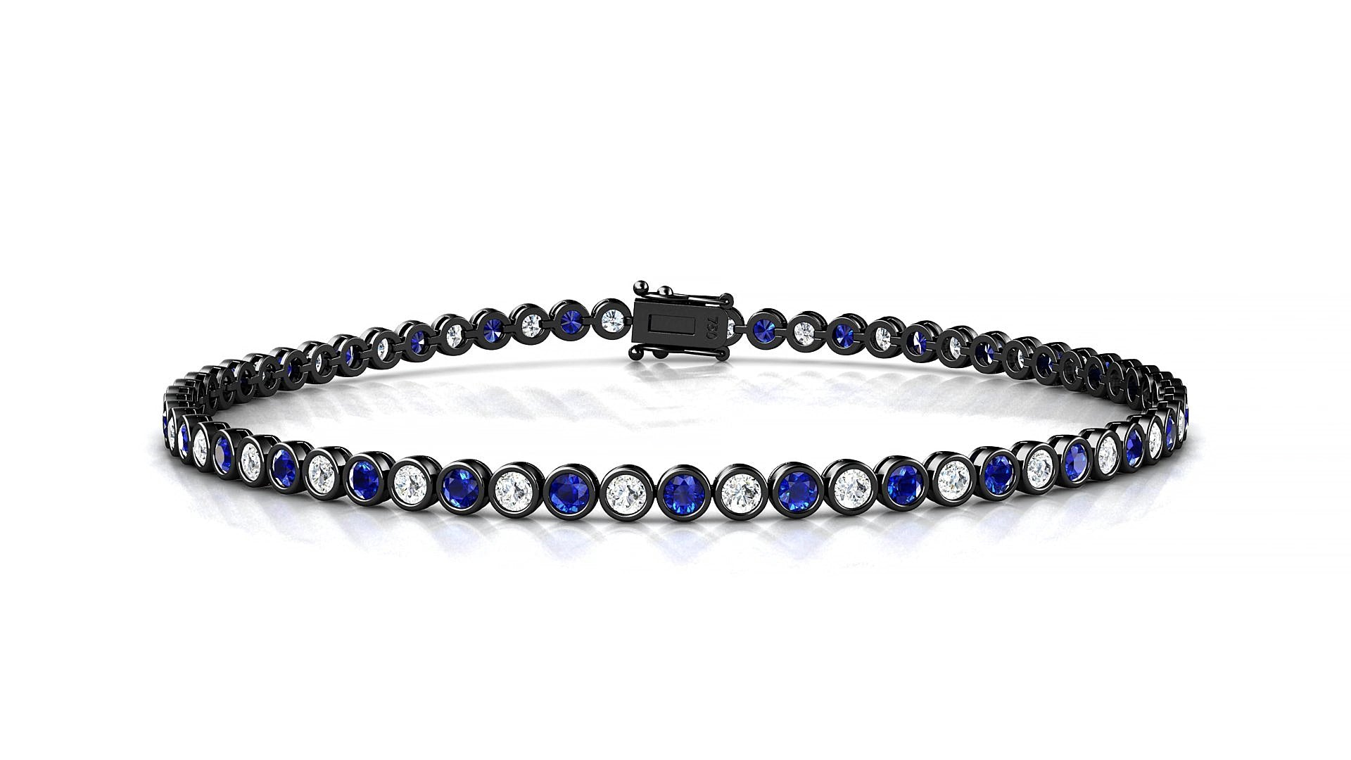 Avila 1-1 | 18k Black Gold 2 mm Round Natural Sapphire & Diamond 18 cm Tennis Bracelet