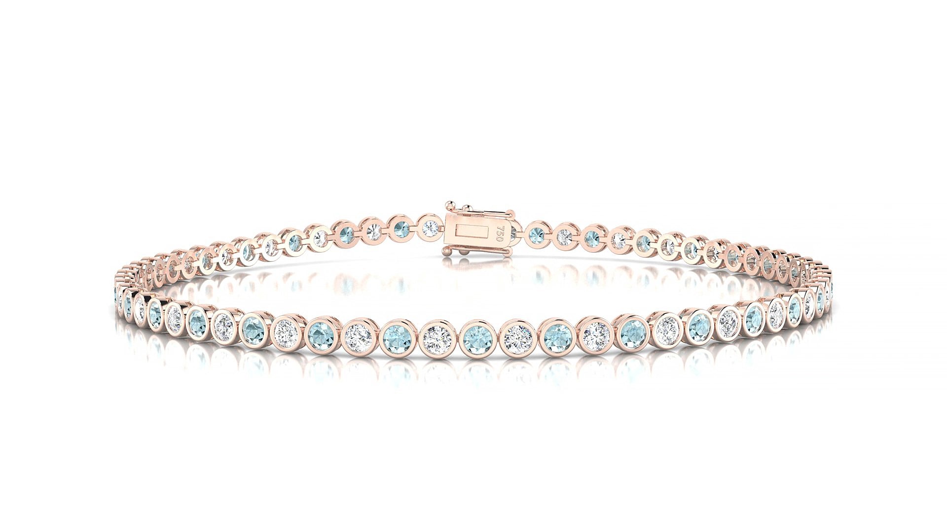 Avila 1-1 | 18k Rose Gold 2 mm Round Natural Aquamarine & Diamond 16 cm Tennis Bracelet