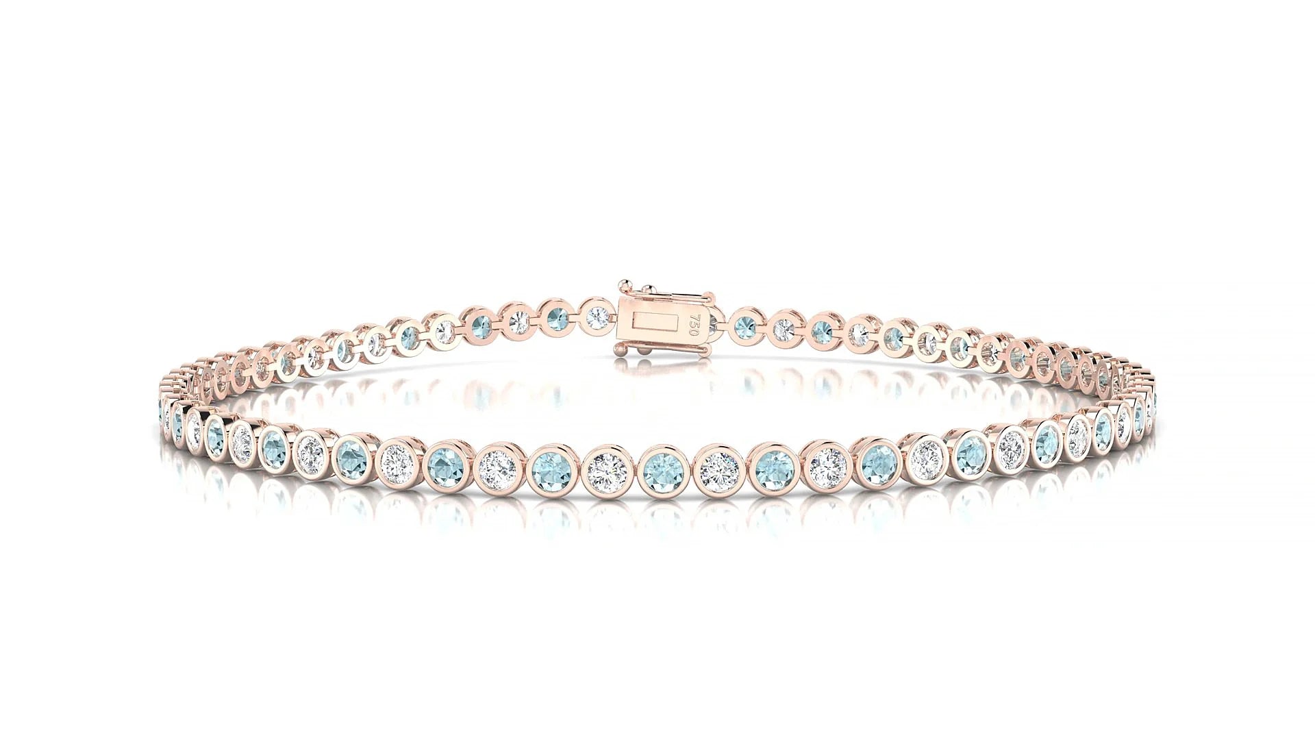 Avila 1-1 | 18k Rose Gold 2 mm Round Natural Aquamarine & Diamond Tennis Bracelet