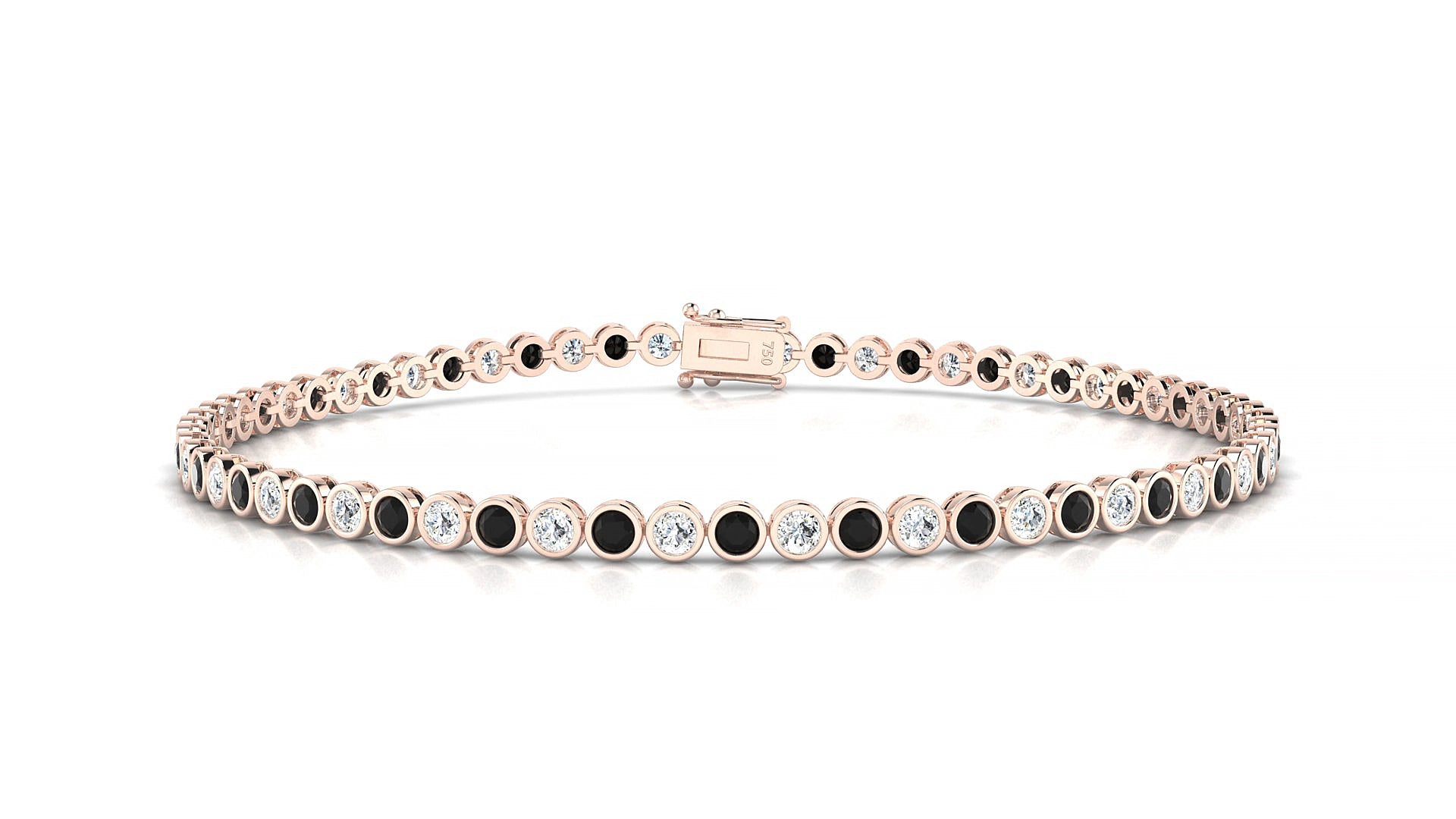 Avila 1-1 | 18k Rose Gold 2 mm Round Natural Black Diamond & Diamond 15 cm Tennis Bracelet