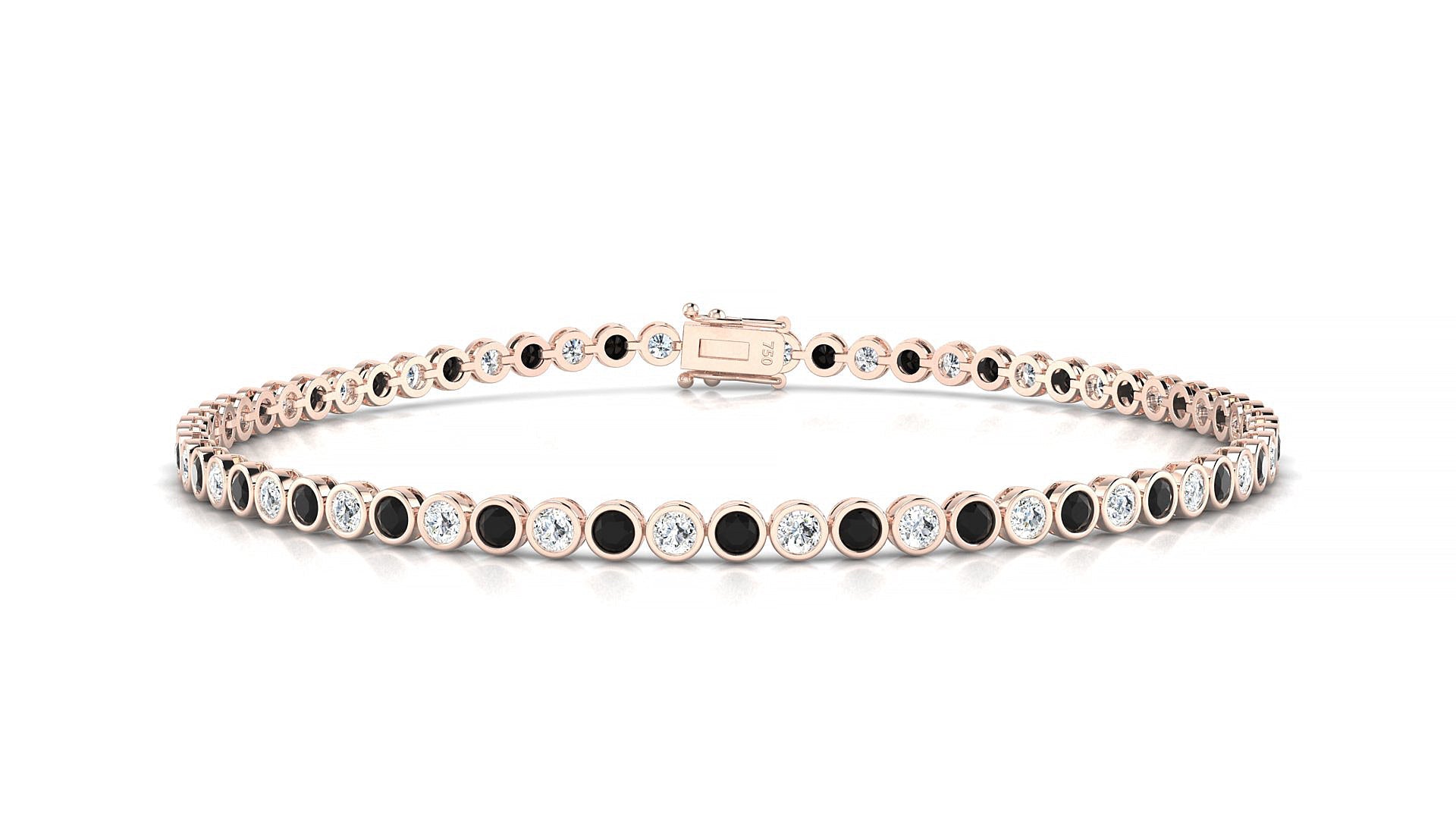 Avila 1-1 | 18k Rose Gold 2 mm Round Natural Black Diamond & Diamond Tennis Bracelet