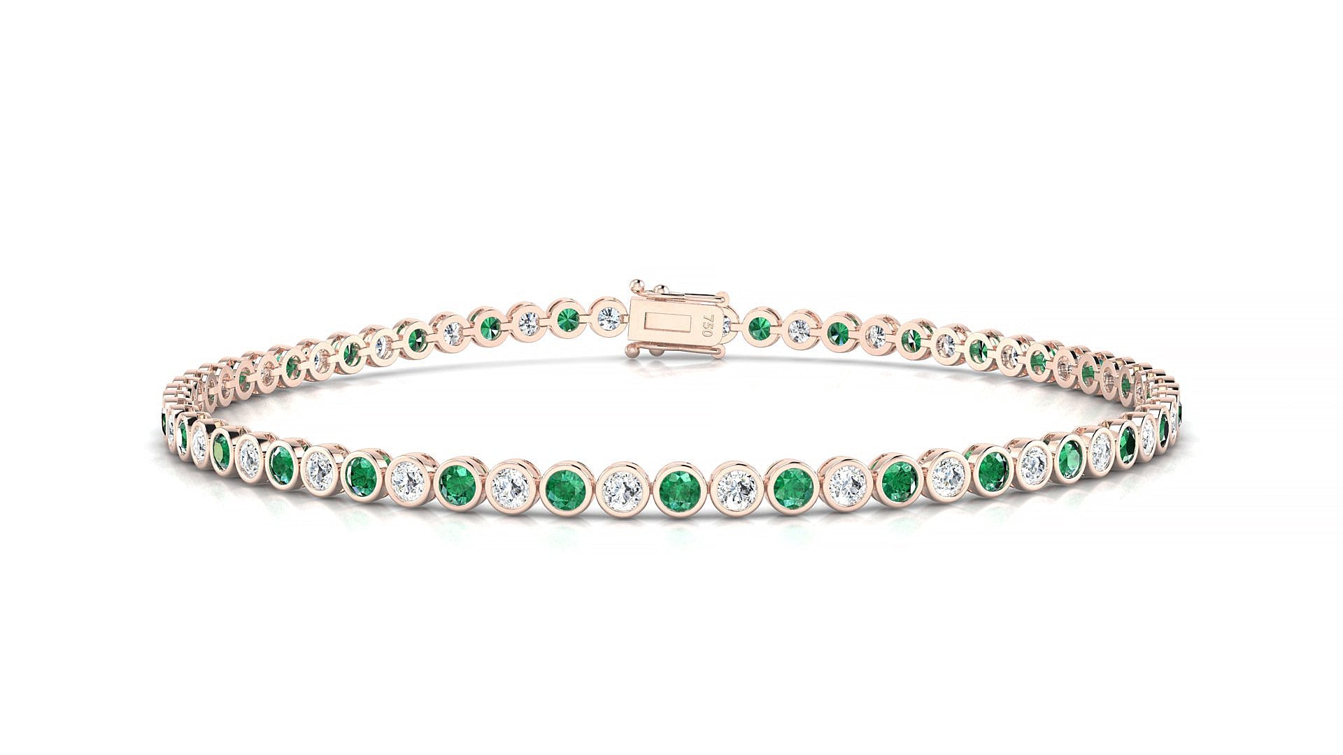 Avila 1-1 | 18k Rose Gold 2 mm Round Natural Emerald & Diamond Tennis Bracelet