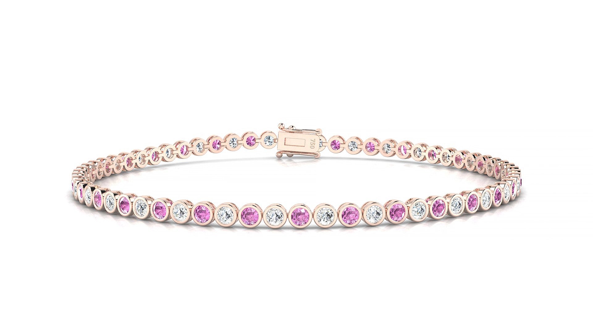 Avila 1-1 | 18k Rose Gold 2 mm Round Natural Pink Sapphire & Diamond 19 cm Tennis Bracelet