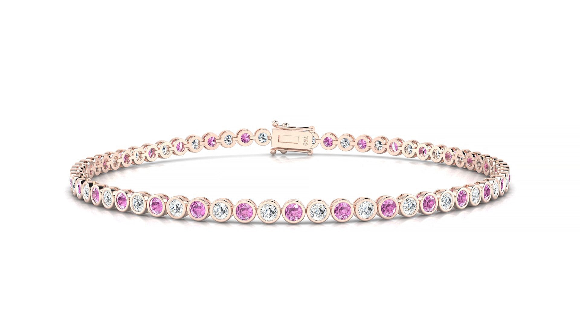 Avila 1-1 | 18k Rose Gold 2 mm Round Natural Pink Sapphire & Diamond Tennis Bracelet