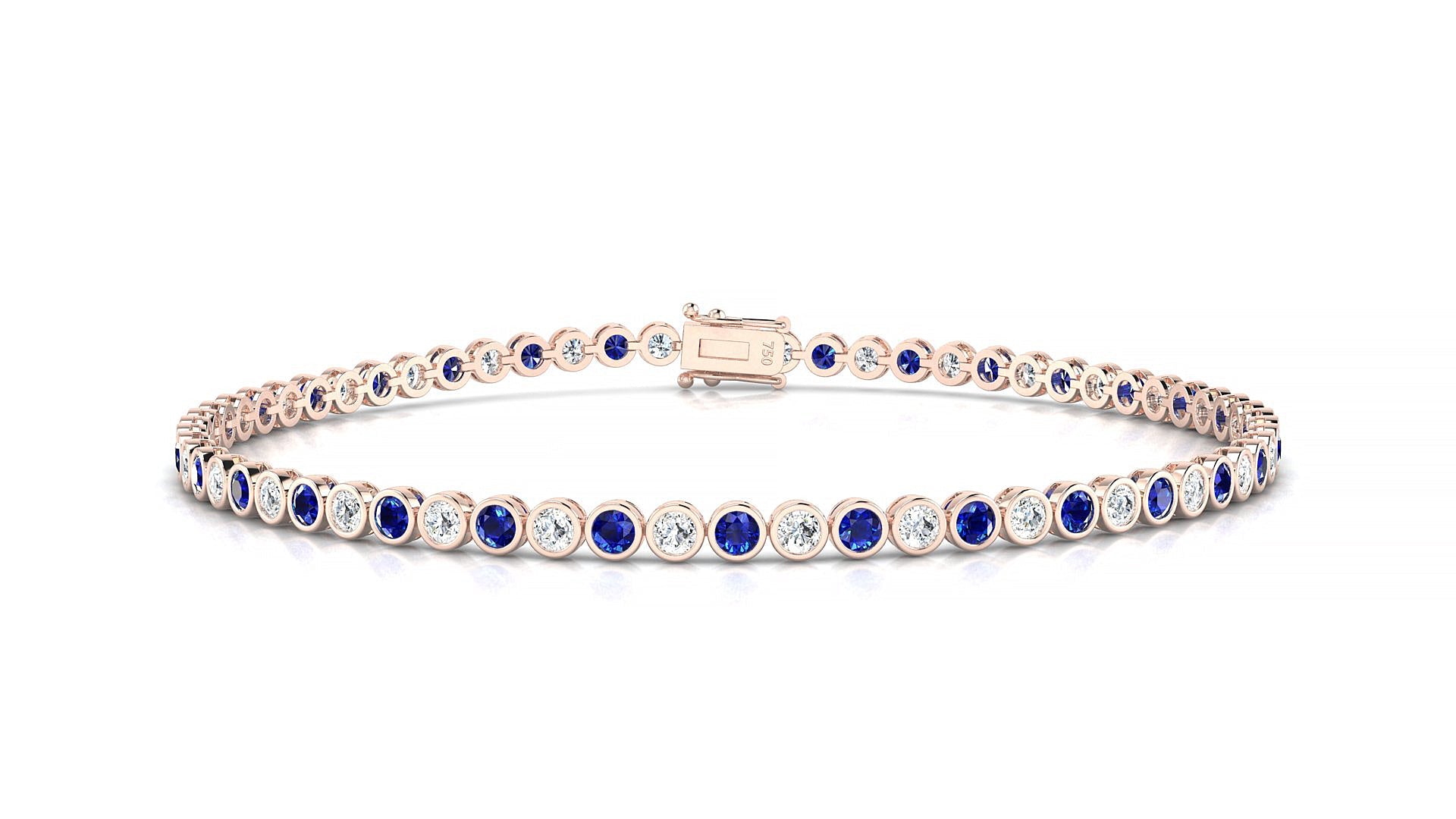 Avila 1-1 | 18k Rose Gold 2 mm Round Natural Sapphire & Diamond Tennis Bracelet