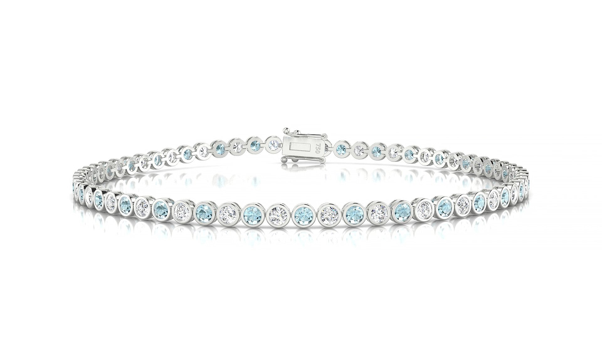 Avila 1-1 | 18k White Gold 2 mm Round Natural Aquamarine & Diamond 20 cm Tennis Bracelet