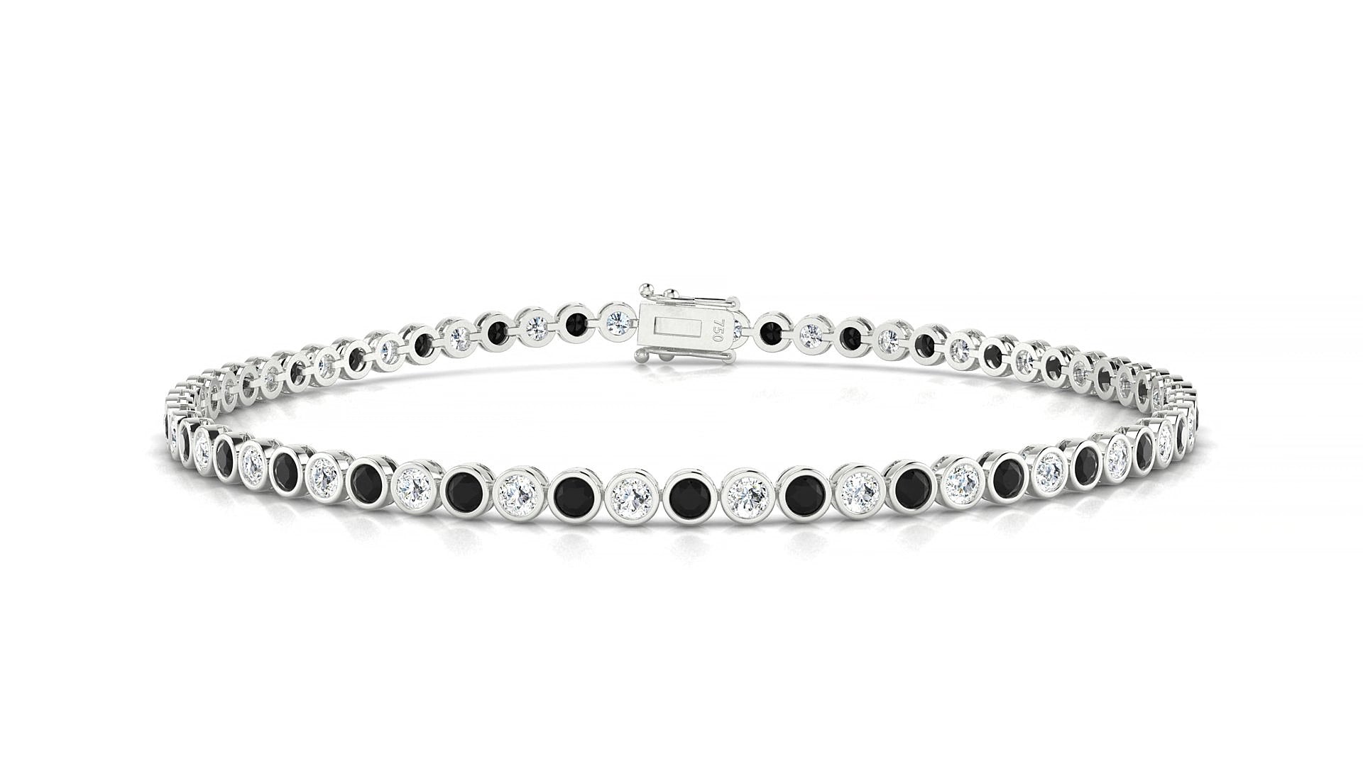 Avila 1-1 | 18k White Gold 2 mm Round Natural Black Diamond & Diamond 15 cm Tennis Bracelet