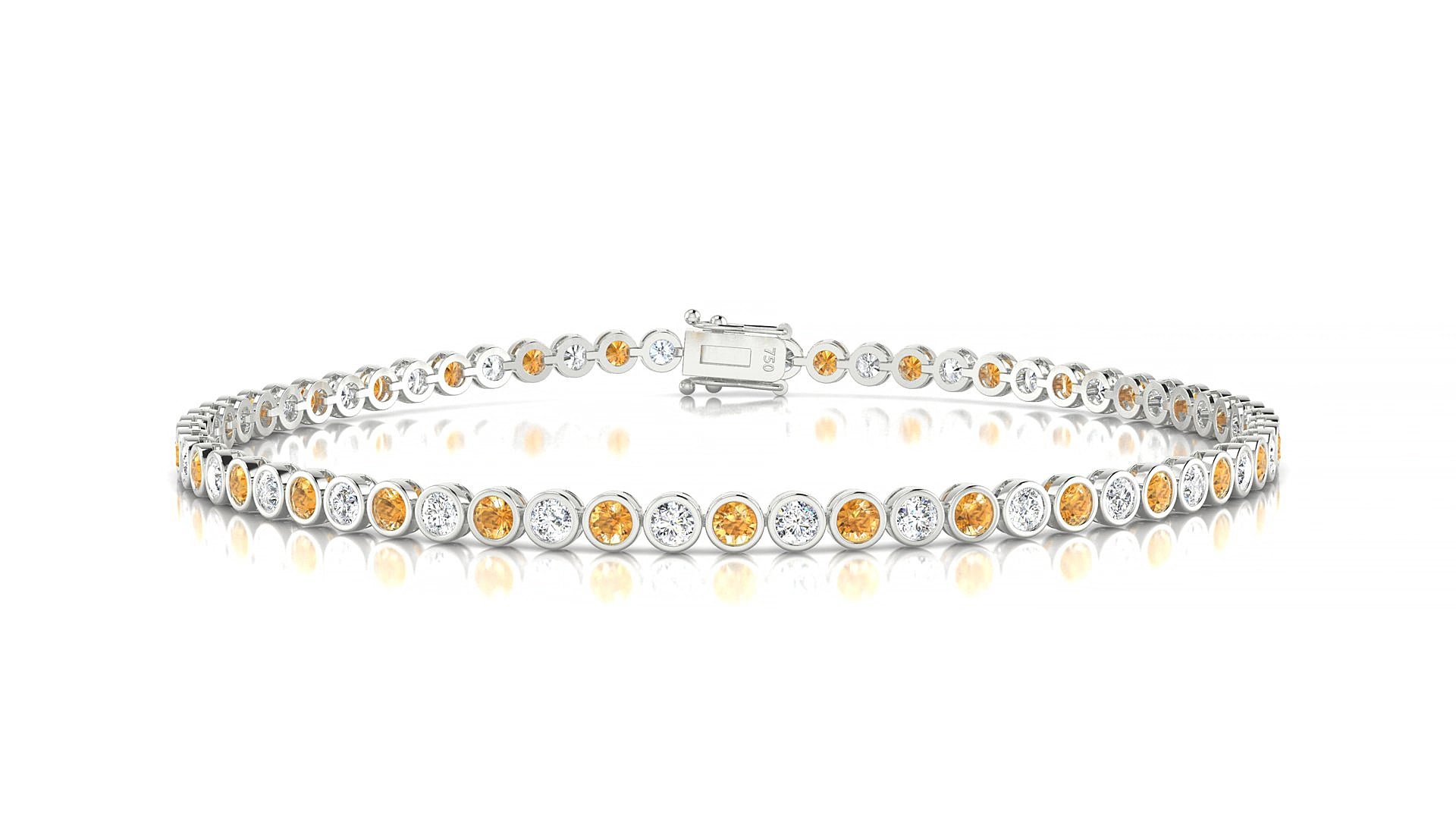Avila 1-1 | 18k White Gold 2 mm Round Natural Citrine & Diamond 15 cm Tennis Bracelet