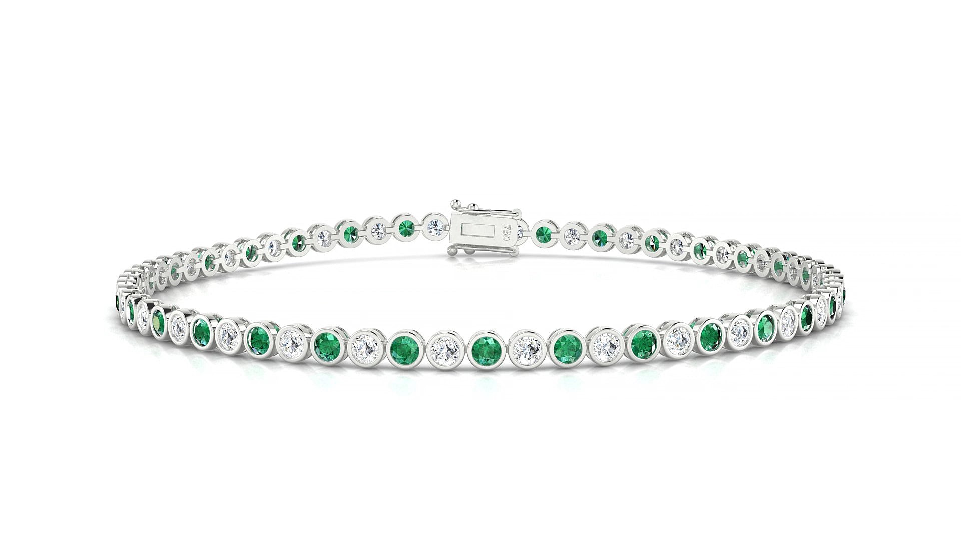 Avila 1-1 | 18k White Gold 2 mm Round Natural Emerald & Diamond 16 cm Tennis Bracelet
