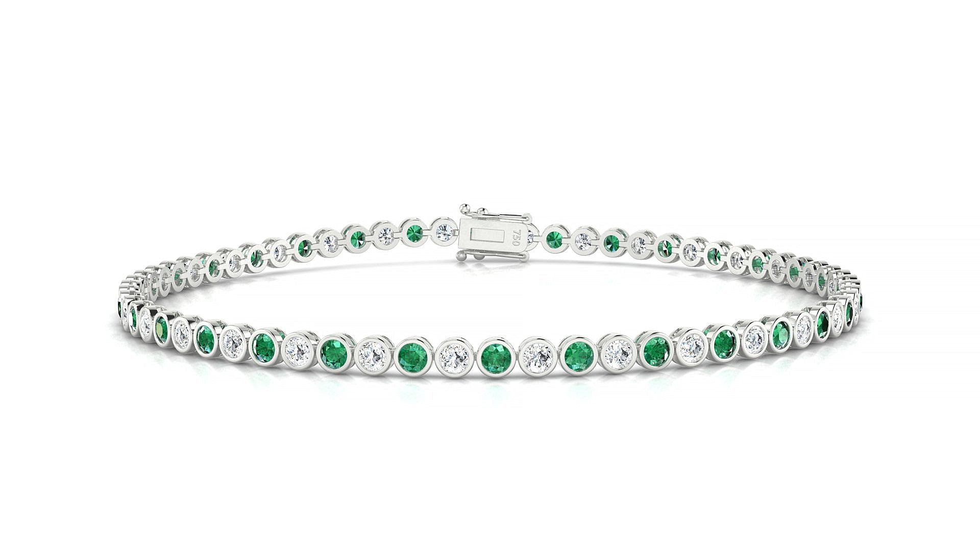 Avila 1-1 | 18k White Gold 2 mm Round Natural Emerald & Diamond Tennis Bracelet