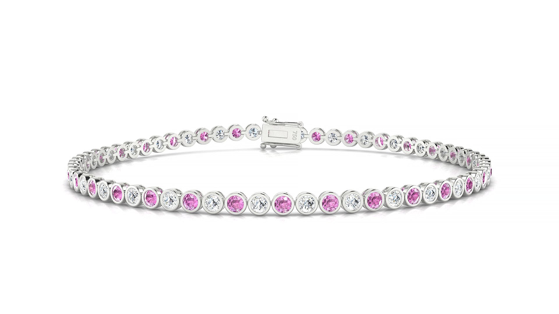 Avila 1-1 | 18k White Gold 2 mm Round Natural Pink Sapphire & Diamond Tennis Bracelet
