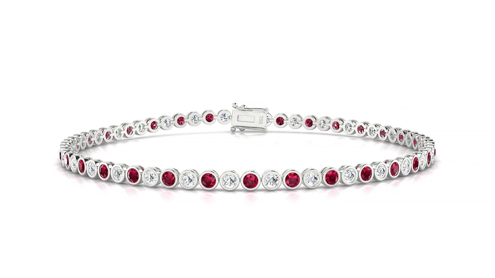 Avila 1-1 | 18k White Gold 2 mm Round Natural Ruby & Diamond 20 cm Tennis Bracelet