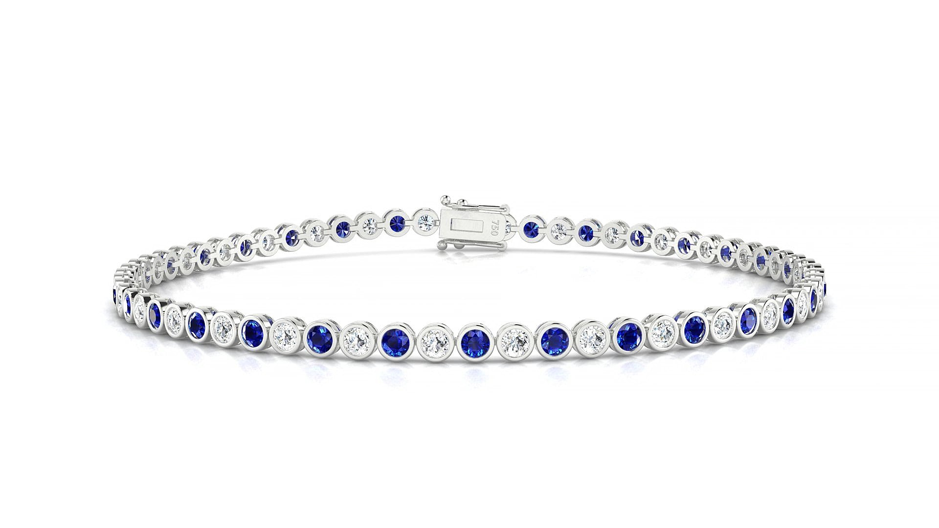 Avila 1-1 | 18k White Gold 2 mm Round Natural Sapphire & Diamond 15 cm Tennis Bracelet