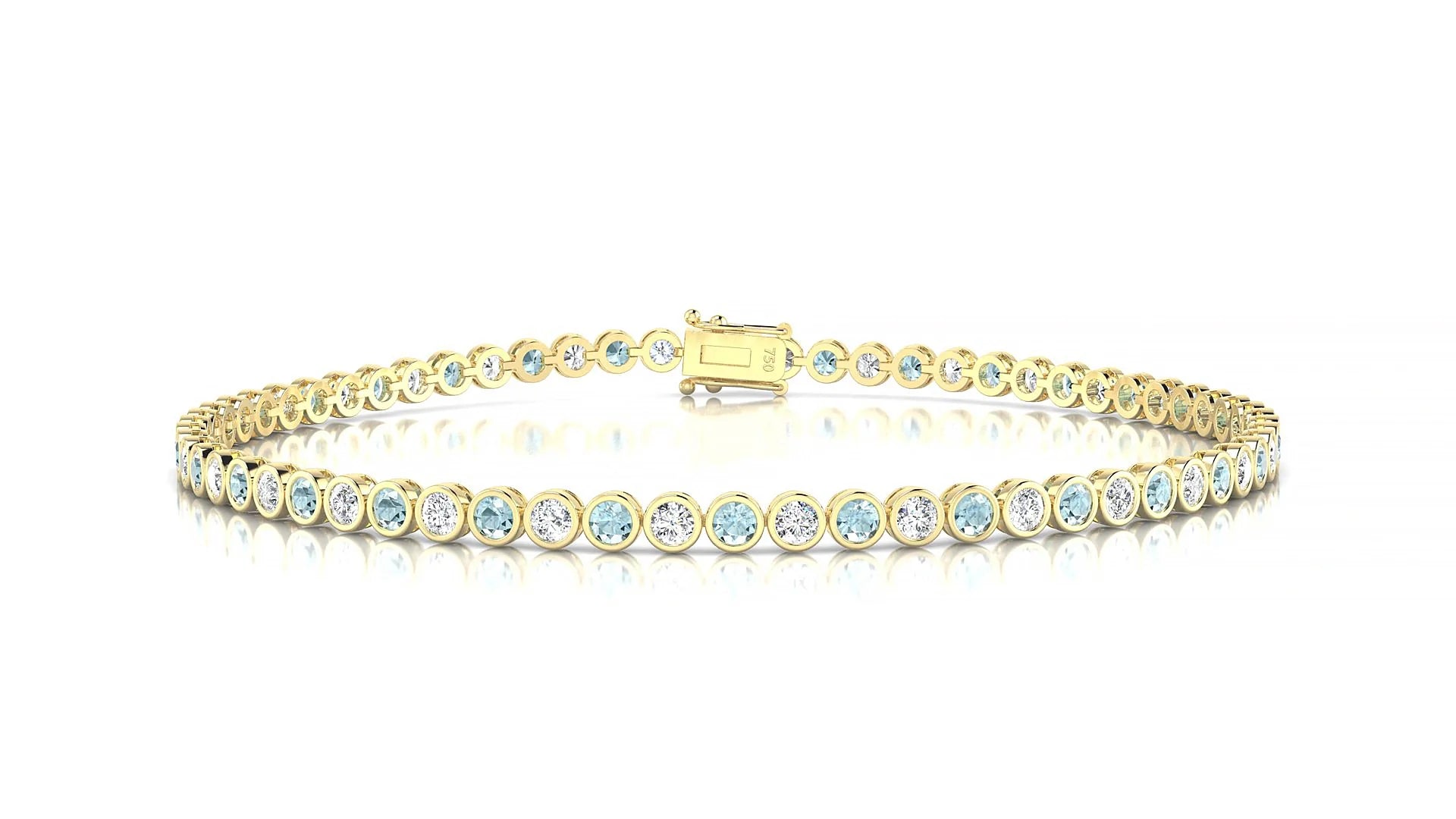 Avila 1-1 | 18k Yellow Gold 2 mm Round Natural Aquamarine & Diamond Tennis Bracelet