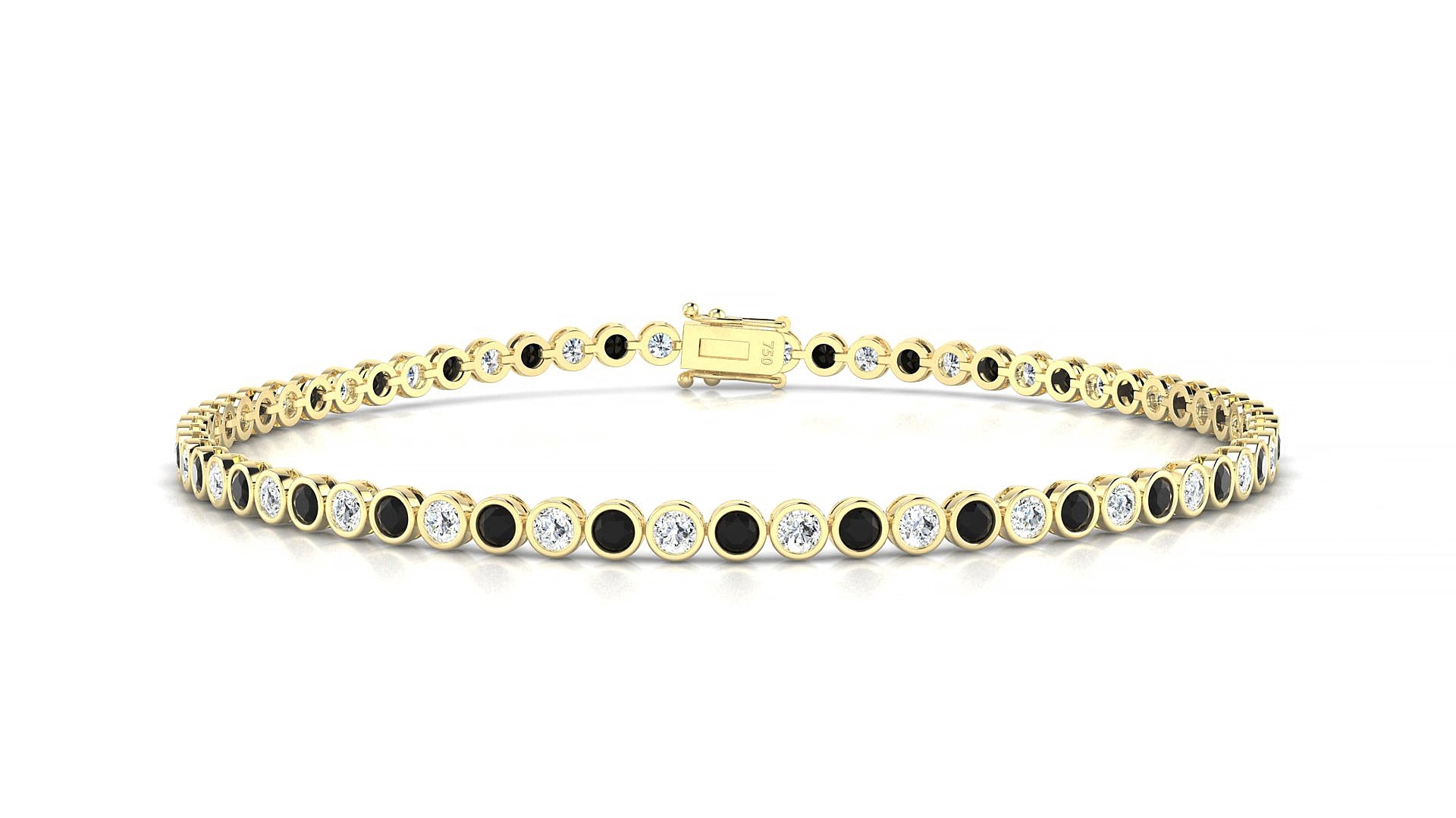 Avila 1-1 | 18k Yellow Gold 2 mm Round Natural Black Diamond & Diamond 16 cm Tennis Bracelet