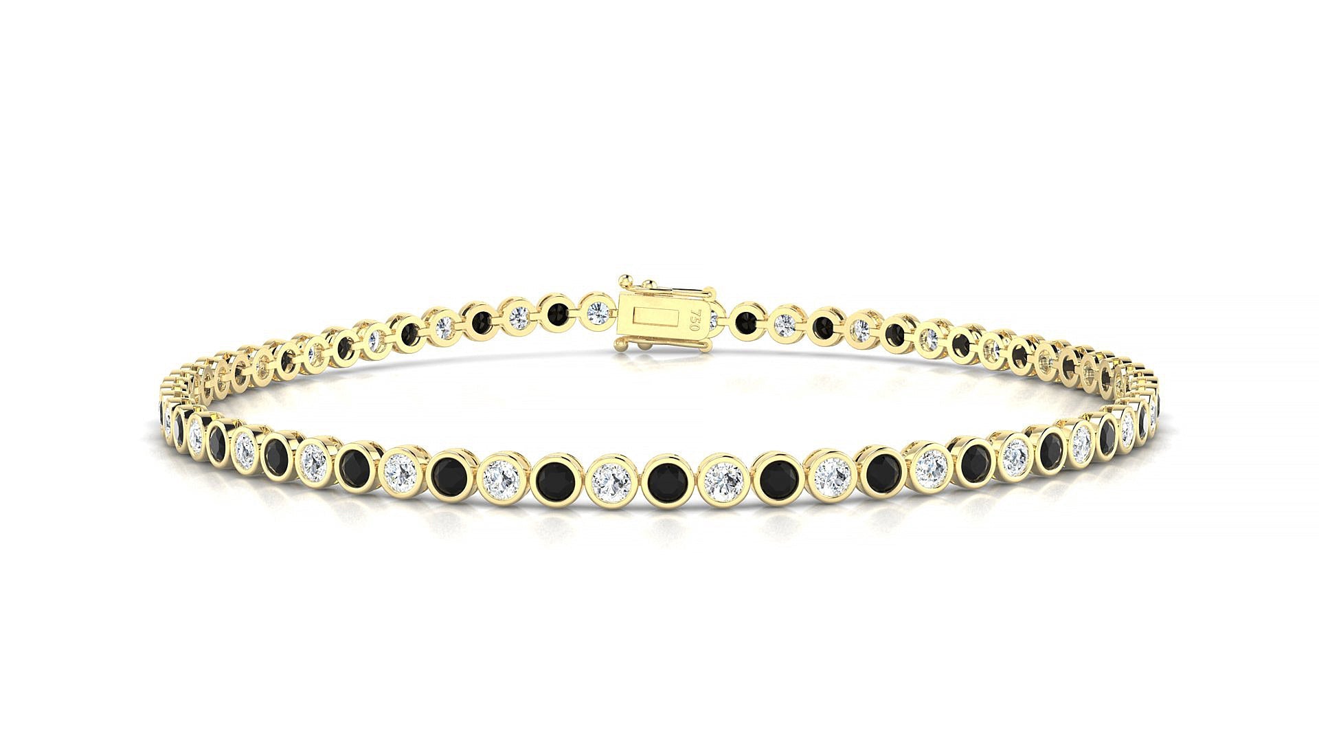 Avila 1-1 | 18k Yellow Gold 2 mm Round Natural Black Diamond & Diamond Tennis Bracelet